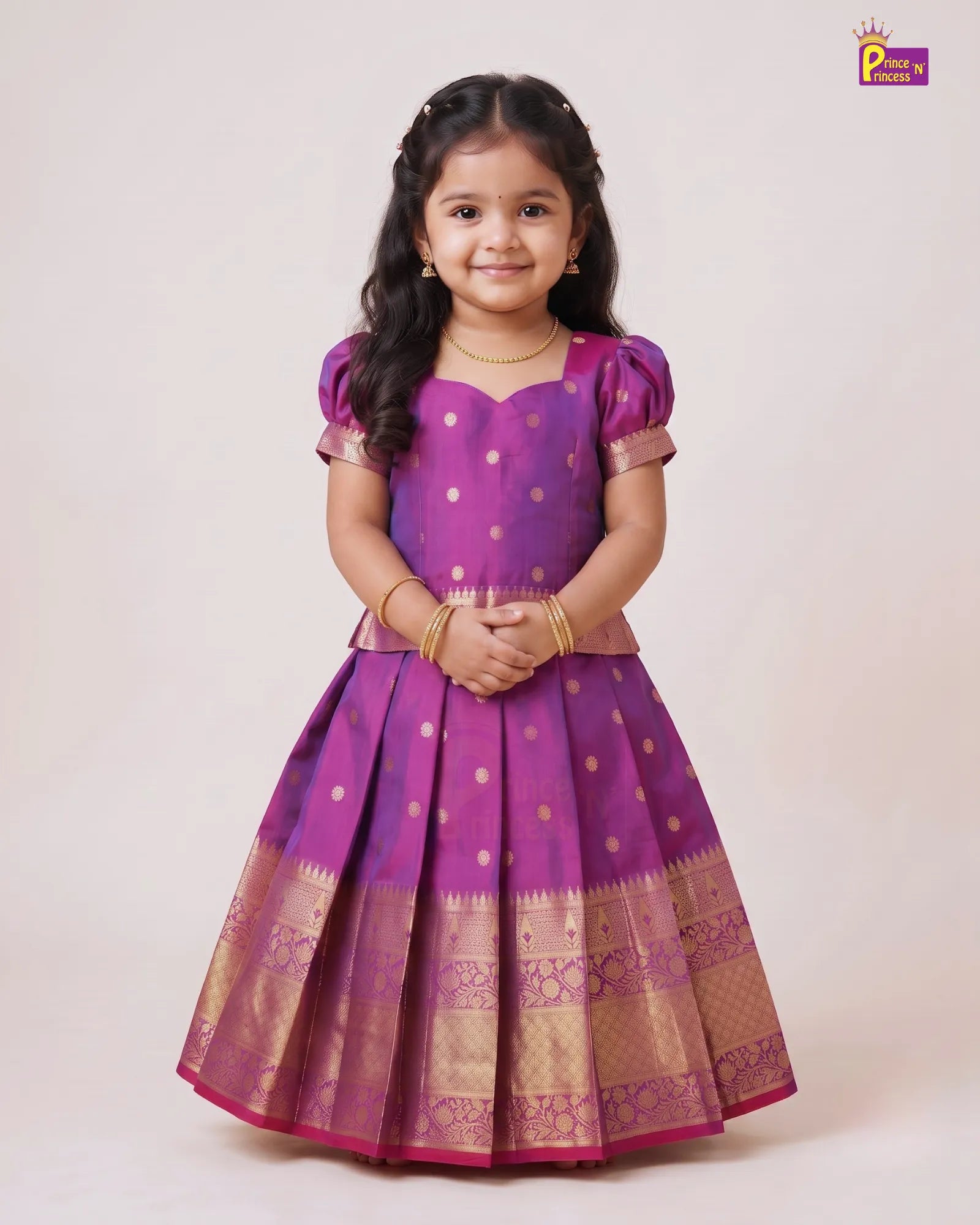 Purple Magenta Pattu Pavadai for Girls | Gold Buta Silk PPP2138