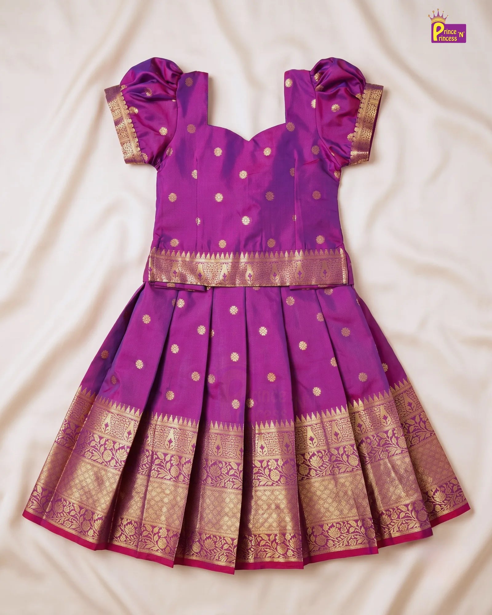 Purple Magenta Pattu Pavadai for Girls | Gold Buta Silk PPP2138