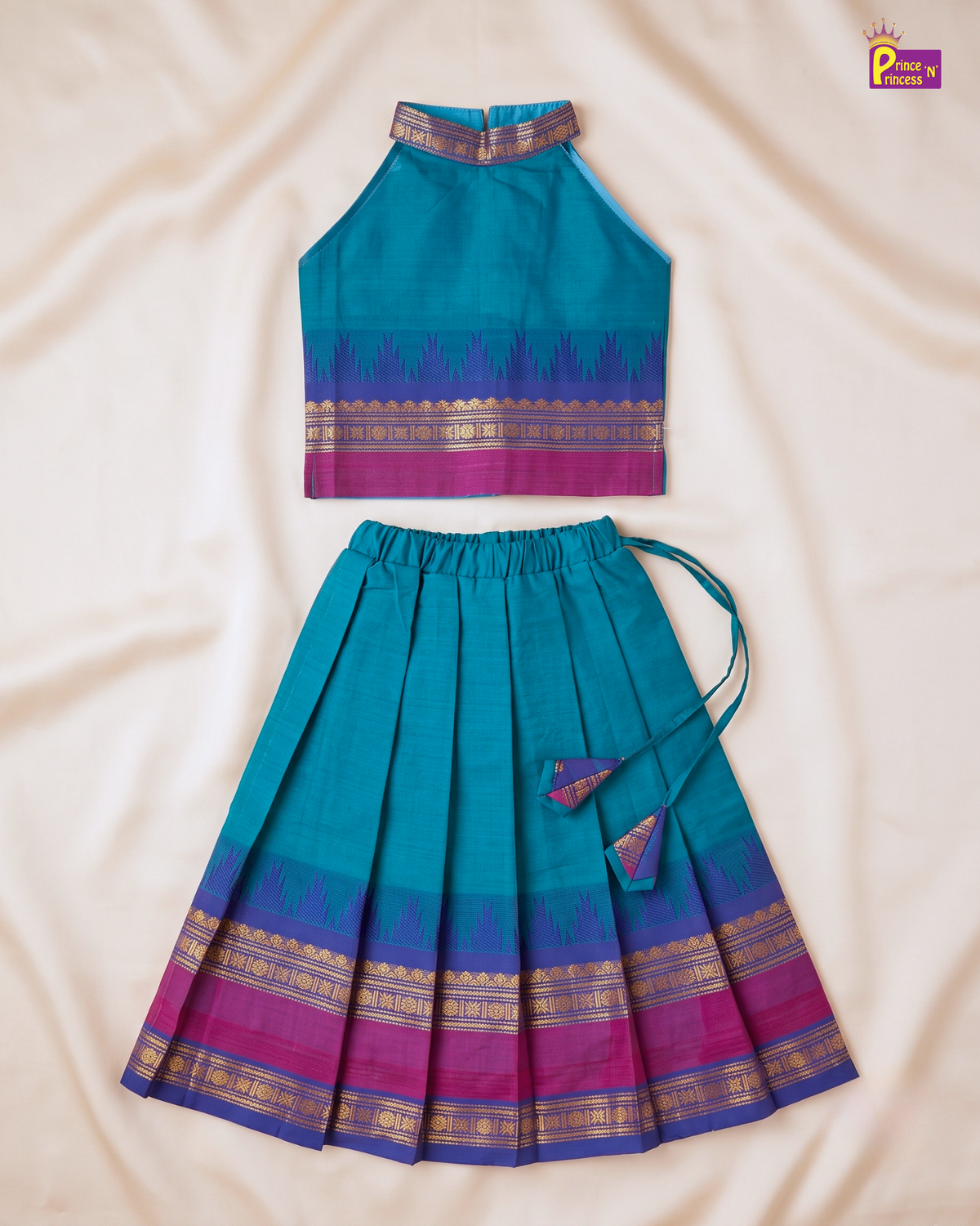 Magenta Modern Halter Neck chettinad Cotto Pattu Pavadai Set - PPP2173