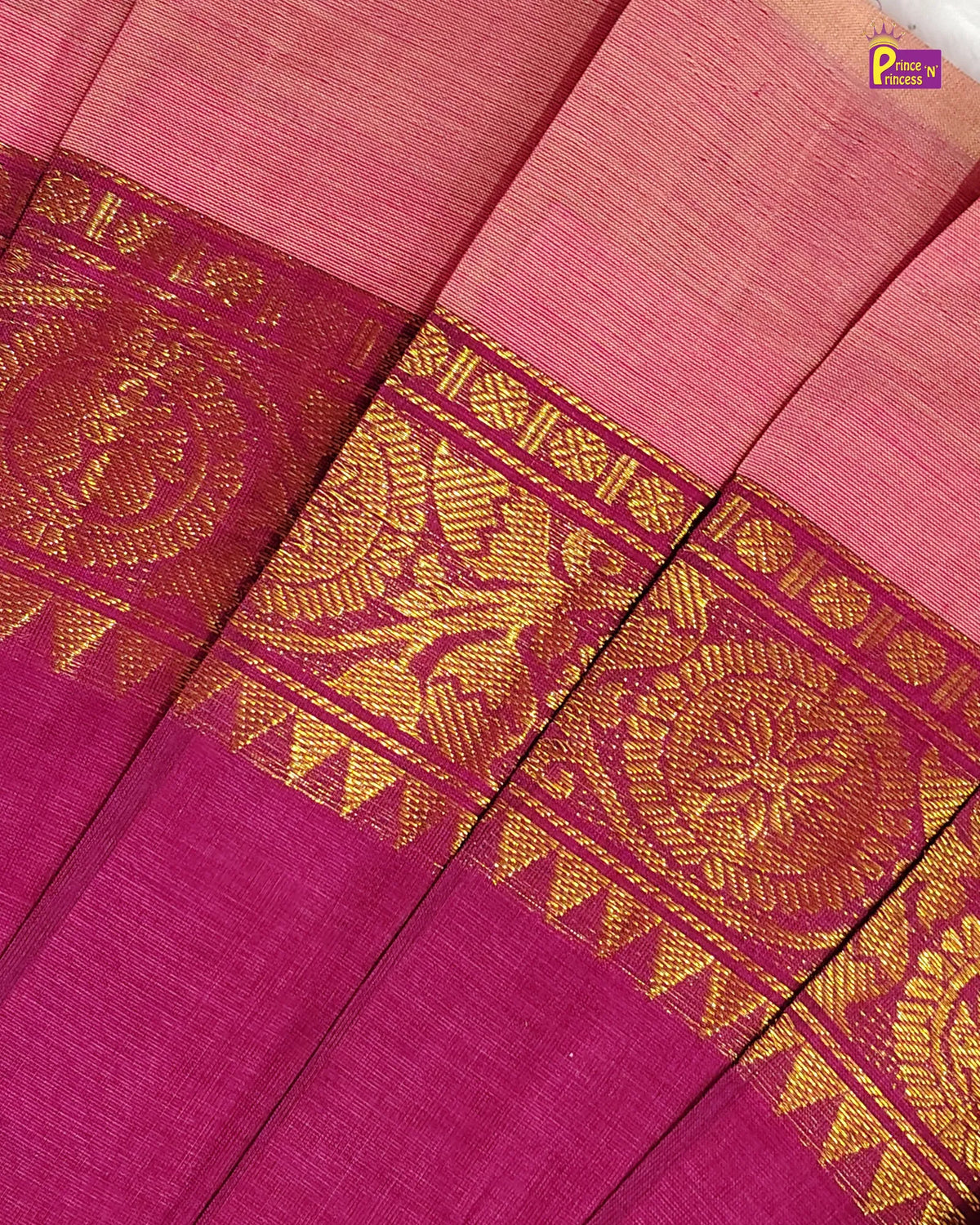 Girls Chettinad Cotton Halter Neck Pattu Pavadai Set - Gold Zari Border PPP2172