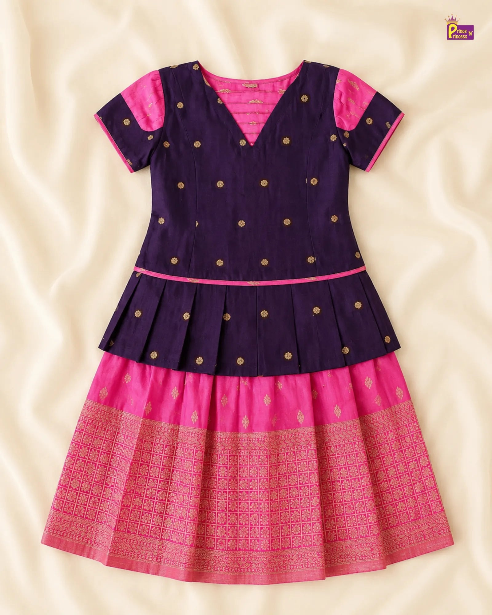 Prince N Princess Kids Magenta Whine Traditional Pattu Pavadai PPP1578