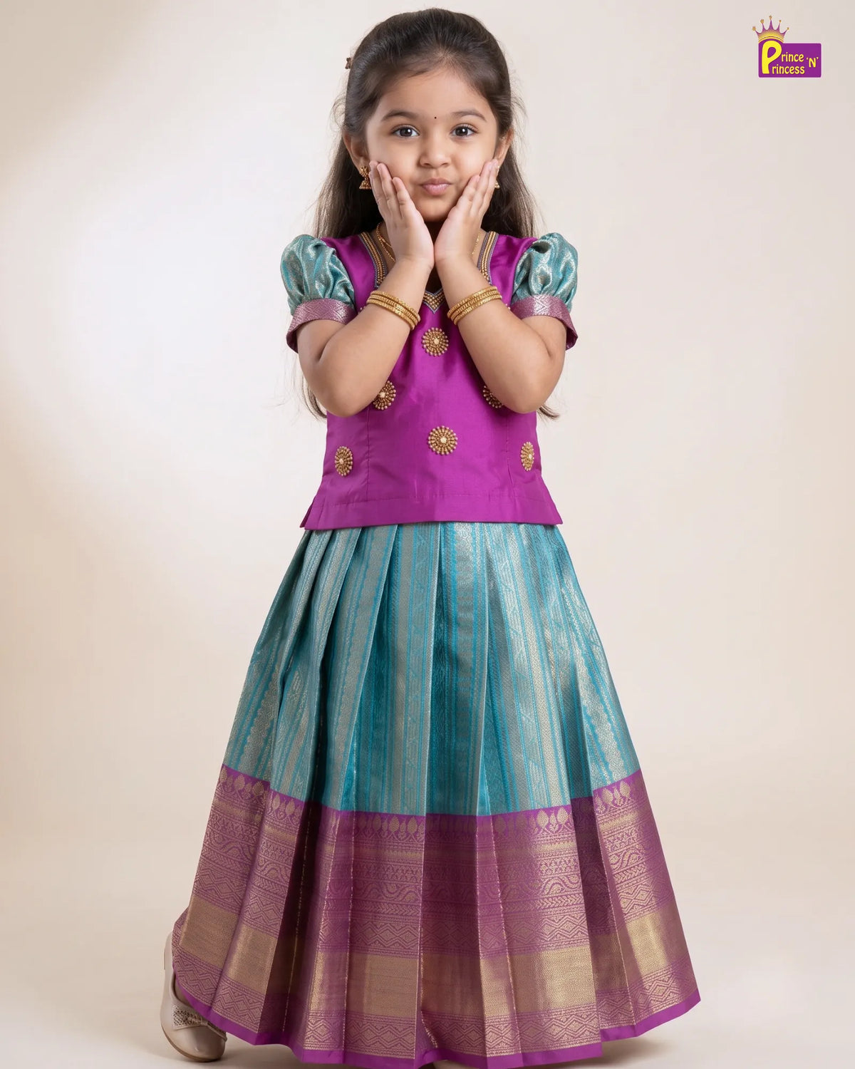 Pink & Blue Pattu Pavadai for Girls - Traditional Silk Wear PPP2097