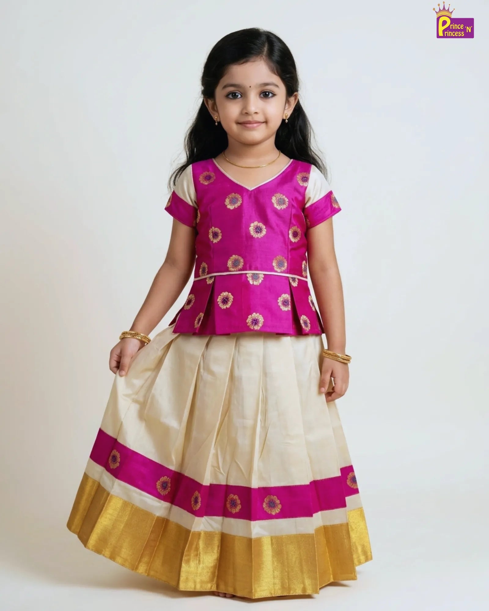 Kids Pink And Half white Traditional Pattu Pavadai PPP1346