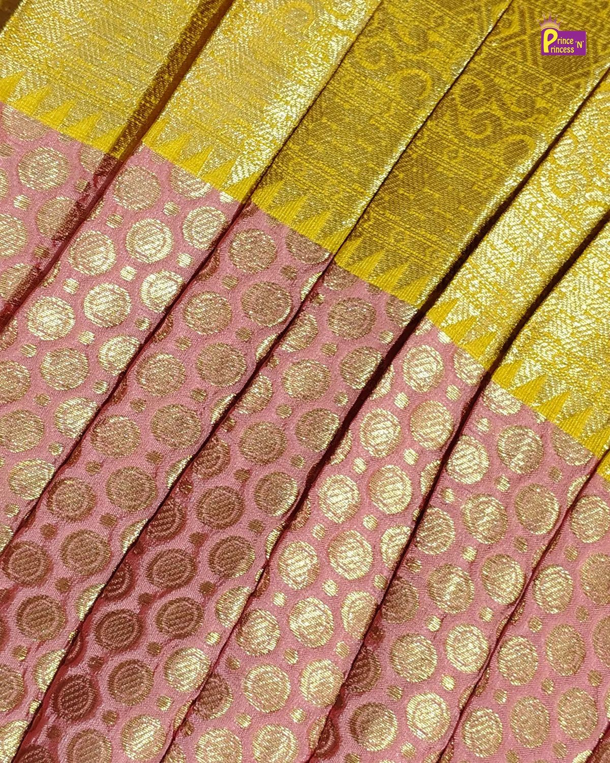 Butterfly Pattu Pavadai for Girls - Yellow Pink Diwali Pattu Pavadai Set PPP2181