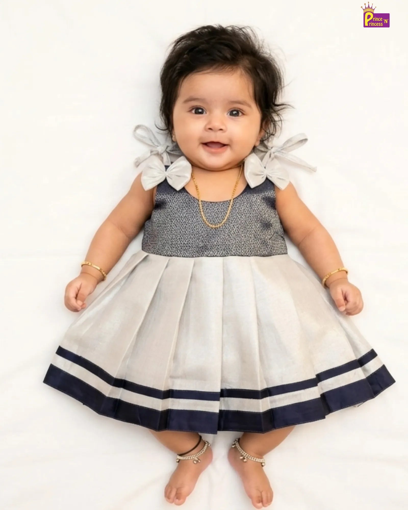 newborn silver navy blue onam special pattu frock only at princenprincess