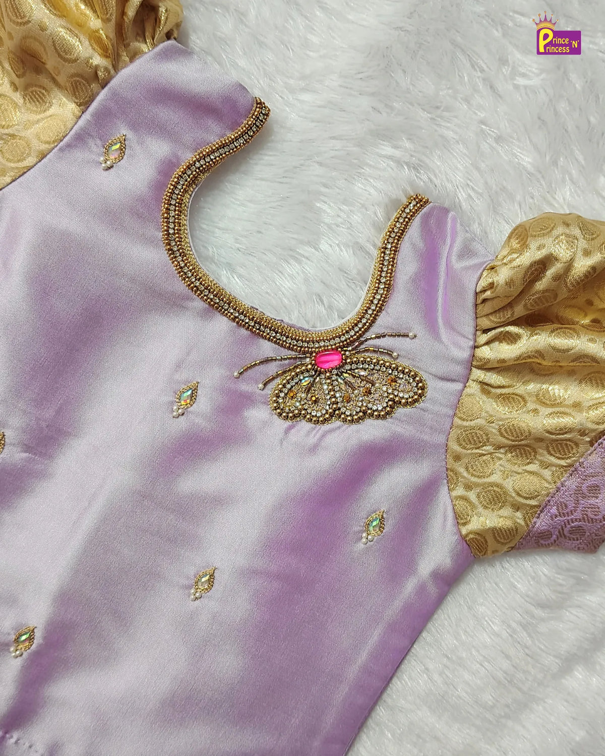 Butterfly Pattu Pavadai for Girls - Lavender Gold Diwali Silk Set PPP2182