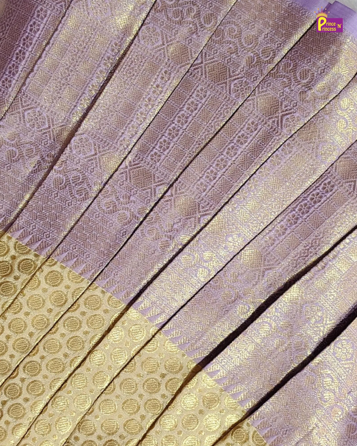 Butterfly Pattu Pavadai for Girls - Lavender Gold Diwali Silk Set PPP2182