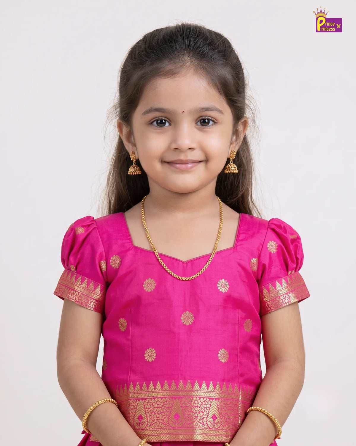 Traditional Pattu Pavadai for Girls - Rani Pink Gold Diwali Set PPP2177