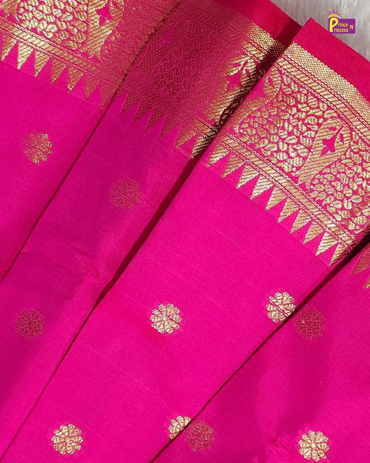 Traditional Pattu Pavadai for Girls - Rani Pink Gold Diwali Set PPP2177