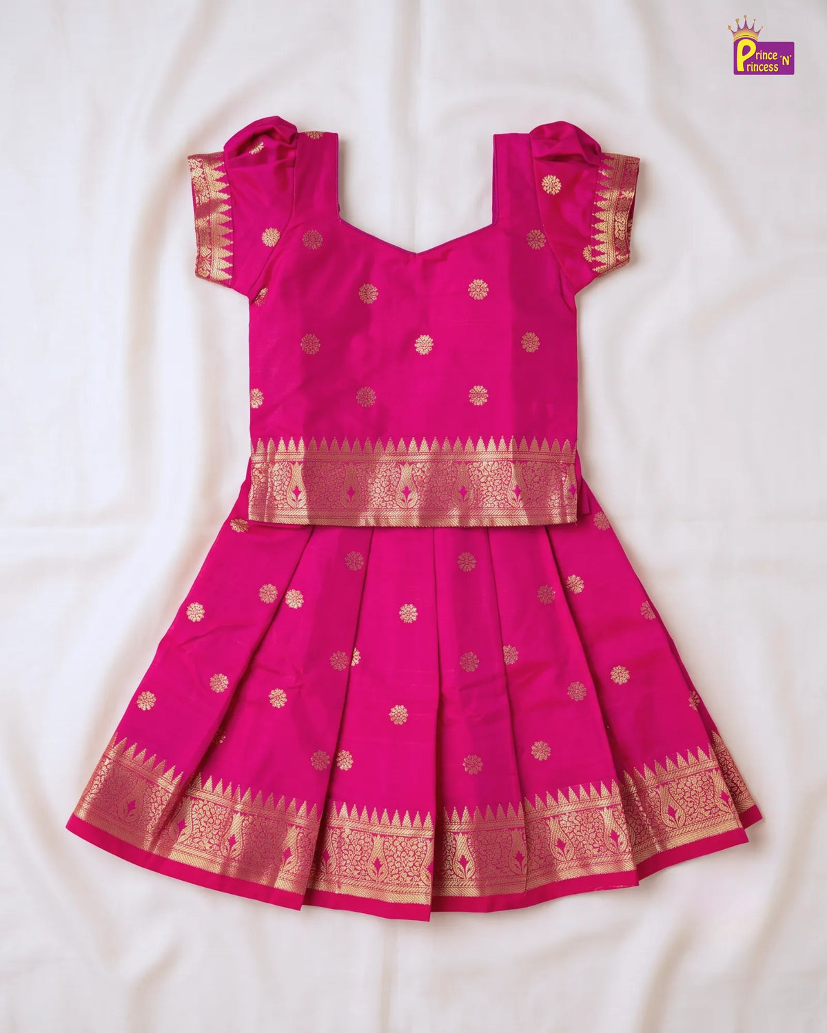 Traditional Pattu Pavadai for Girls - Rani Pink Gold Diwali Set PPP2177