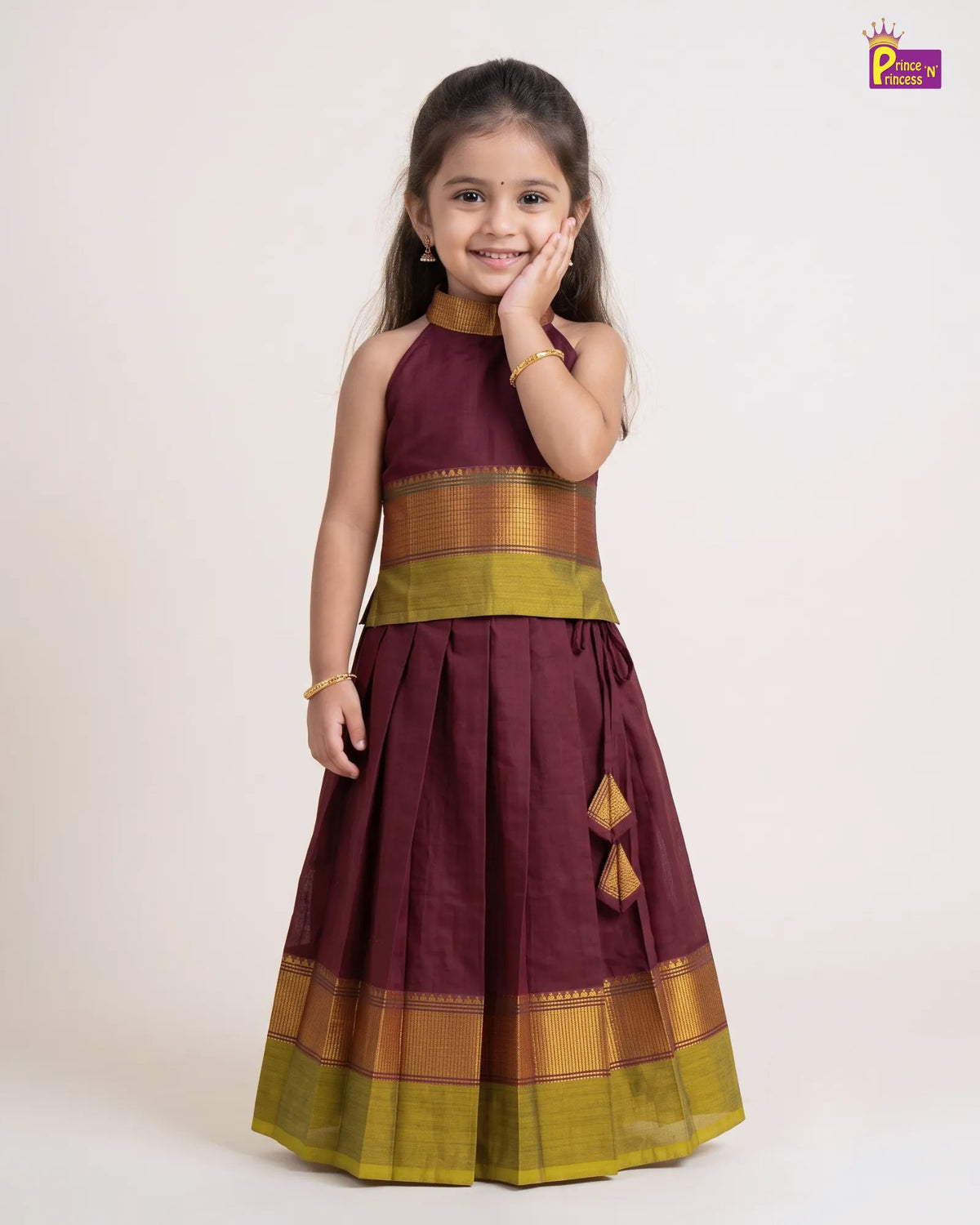 Chettinad Cotton Halter Neck Pavadai for Girls - Diwali Festive Set PPP2178