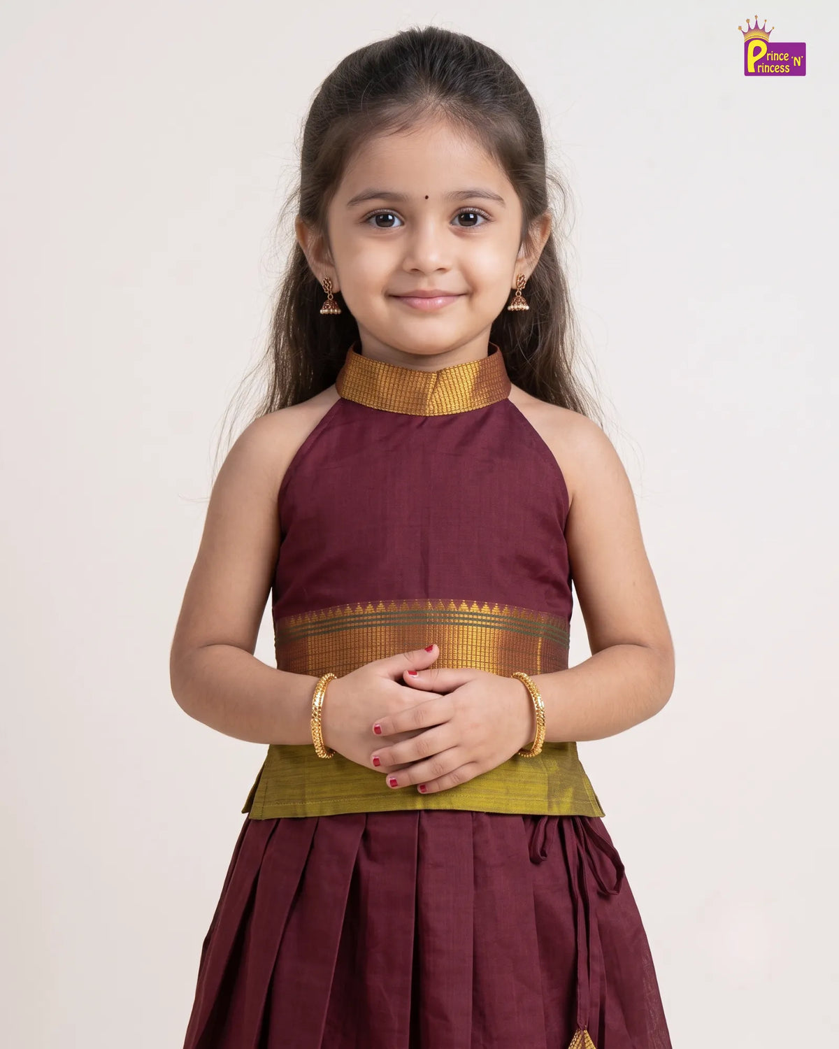 Chettinad Cotton Halter Neck Pavadai for Girls - Diwali Festive Set PPP2178