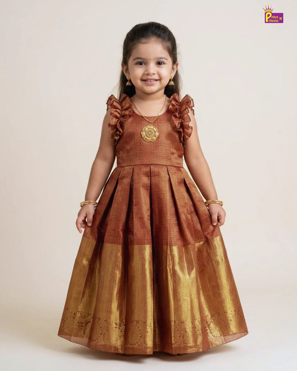 Traditional Maroon tissue long gown PG596