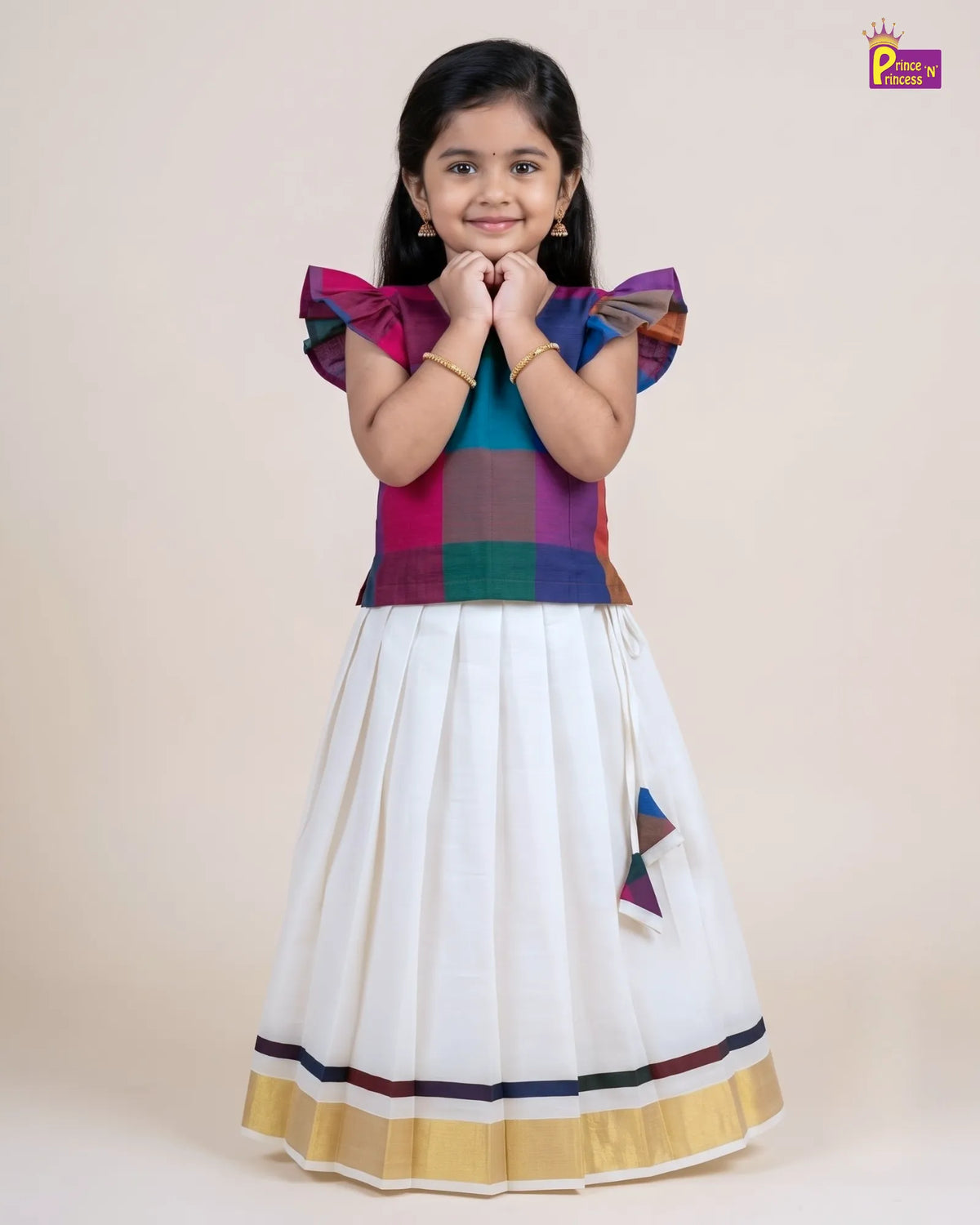 Madras Checks Kasavu Cotton Pavadai for Girls - Pure Cotton Set PPP2192