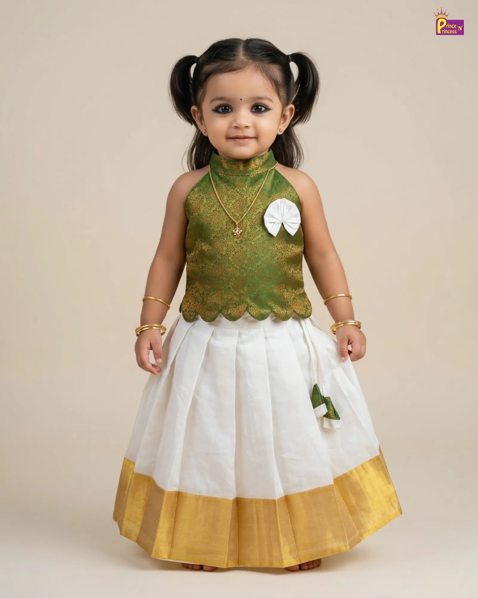 Onam Pattu Pavadai Green Traditional Dress for Baby Girls PPP2076
