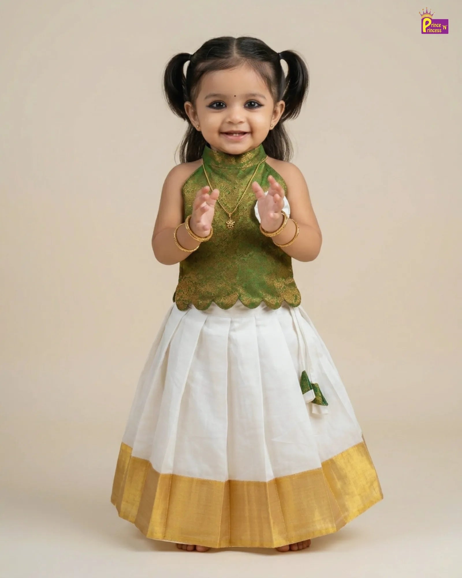 Onam Pattu Pavadai Green Traditional Dress for Baby Girls PPP2076