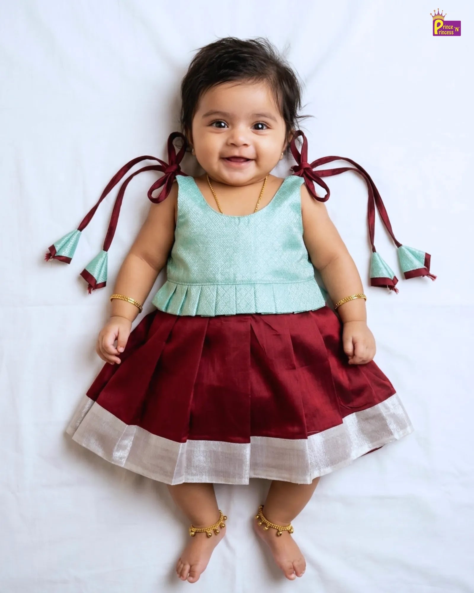 Newborn Baby Girl Maroon Peplum Pattu Frock – Silver Border Dress LF2010