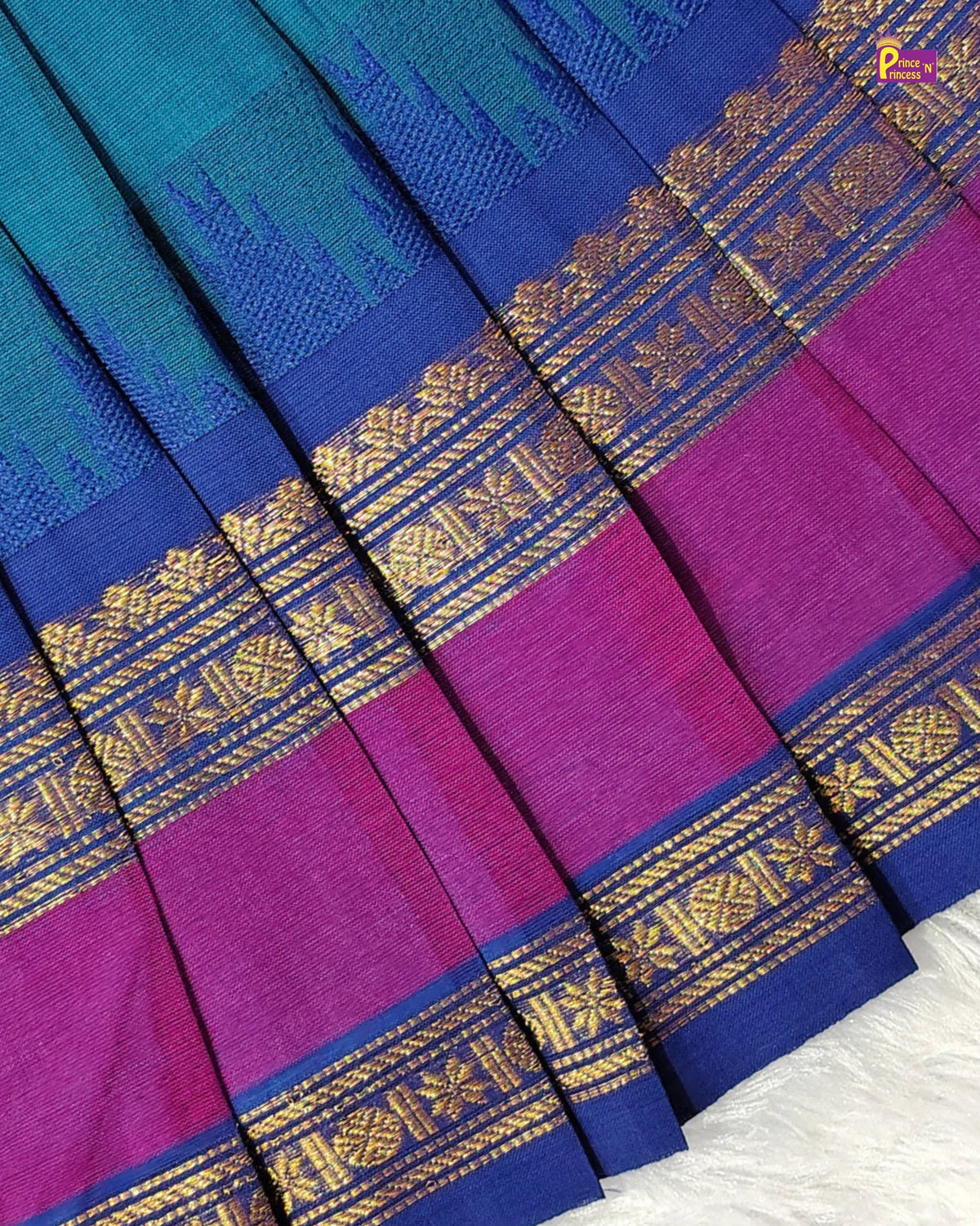 Girls Chettinad Pattu Gown - Floor Length Dress with Magenta Gold Paisley Border PG732