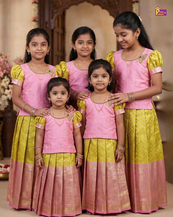 Yellow Butterfly Pattu pavadai - Perfect for Modern Traditional Dress PPP2139