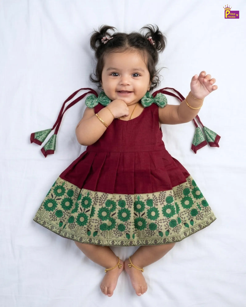Newborn Baby Girl Maroon Chettinad Cotton Pattu Frock LF2022