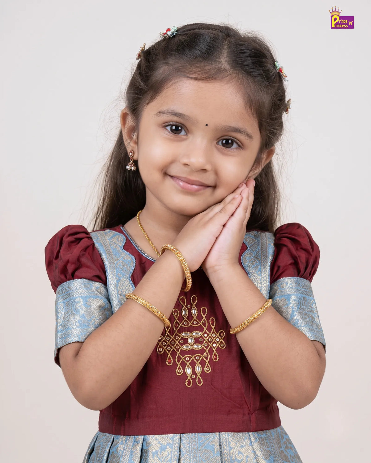 Trendy Pattu Gown for Girls - Maroon Silver Diwali Silk Gown PG738