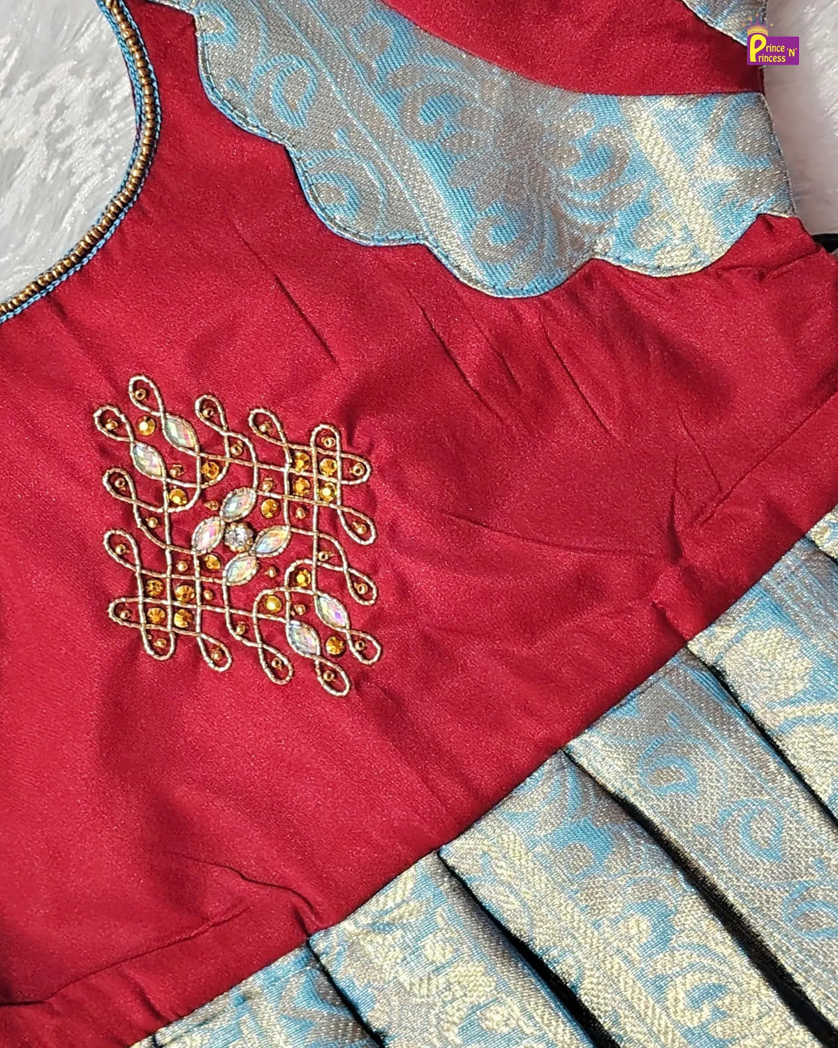 Trendy Pattu Gown for Girls - Maroon Silver Diwali Silk Gown PG738
