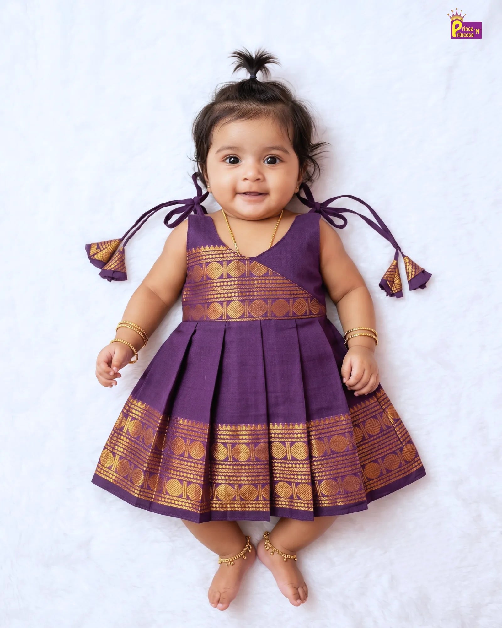 Deep Purple Chettinad Cotton Pattu Frock for Baby Girl | Gold Zari LF2038