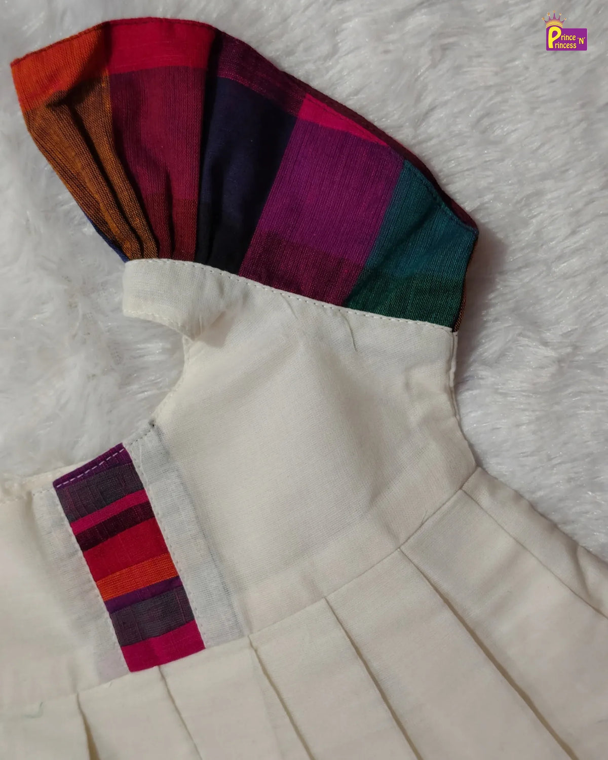 Newborn Baby Girl Kerala Kasavu with Madras Checks Cotton Frock - Shoulder Ruffle Naming Dress LF2073