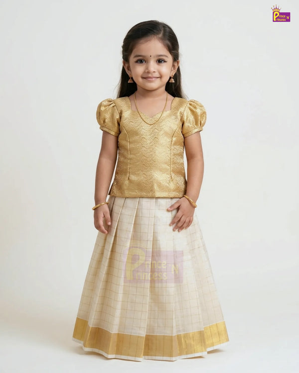 Onam Pattu Pavadai for Girls | Kerala Kasavu Pattu Pavadai Set PPP2100