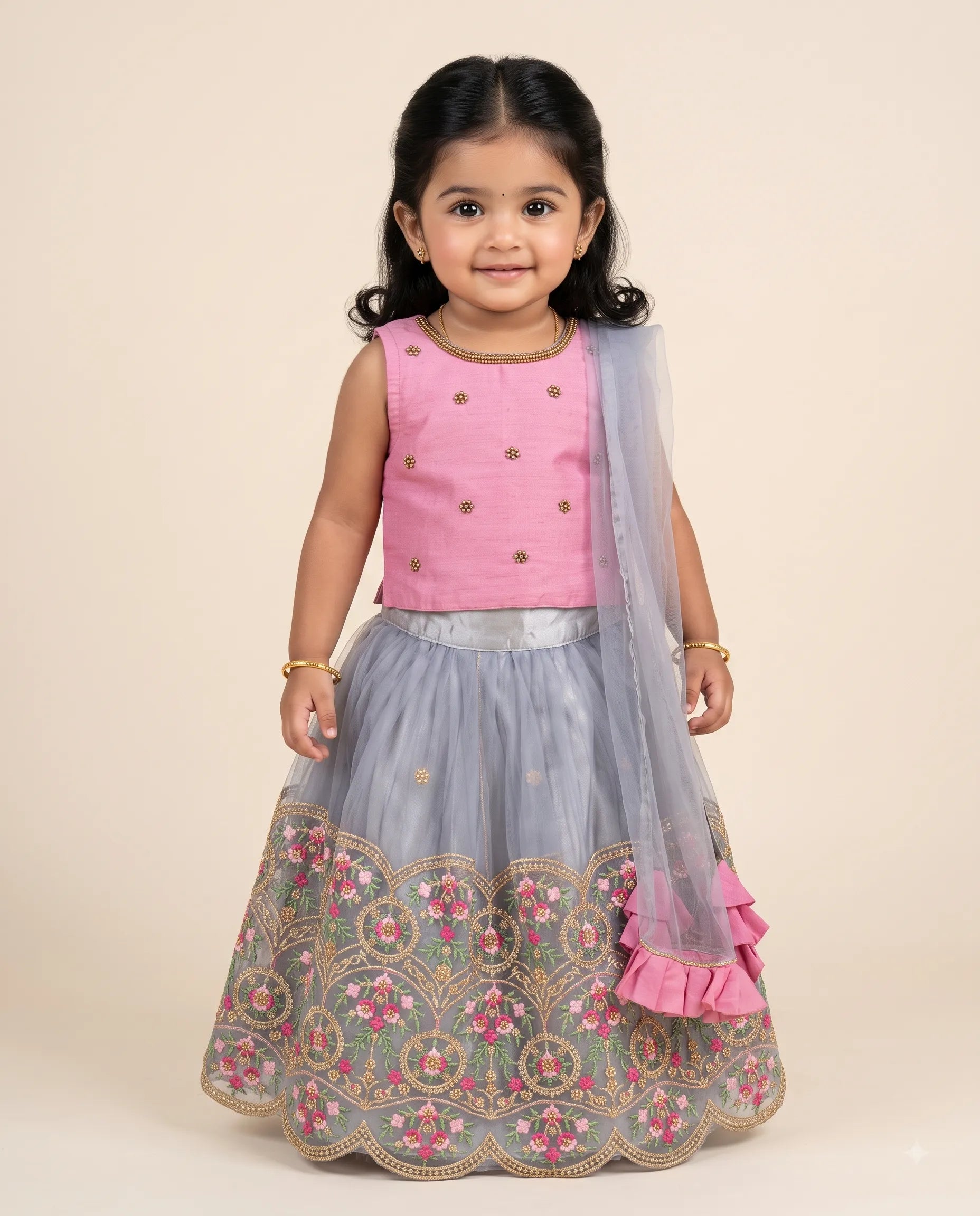 Girls’ Pink Embroidered Net Party Wear Dress – Elegant Occasion Outfit, LC129