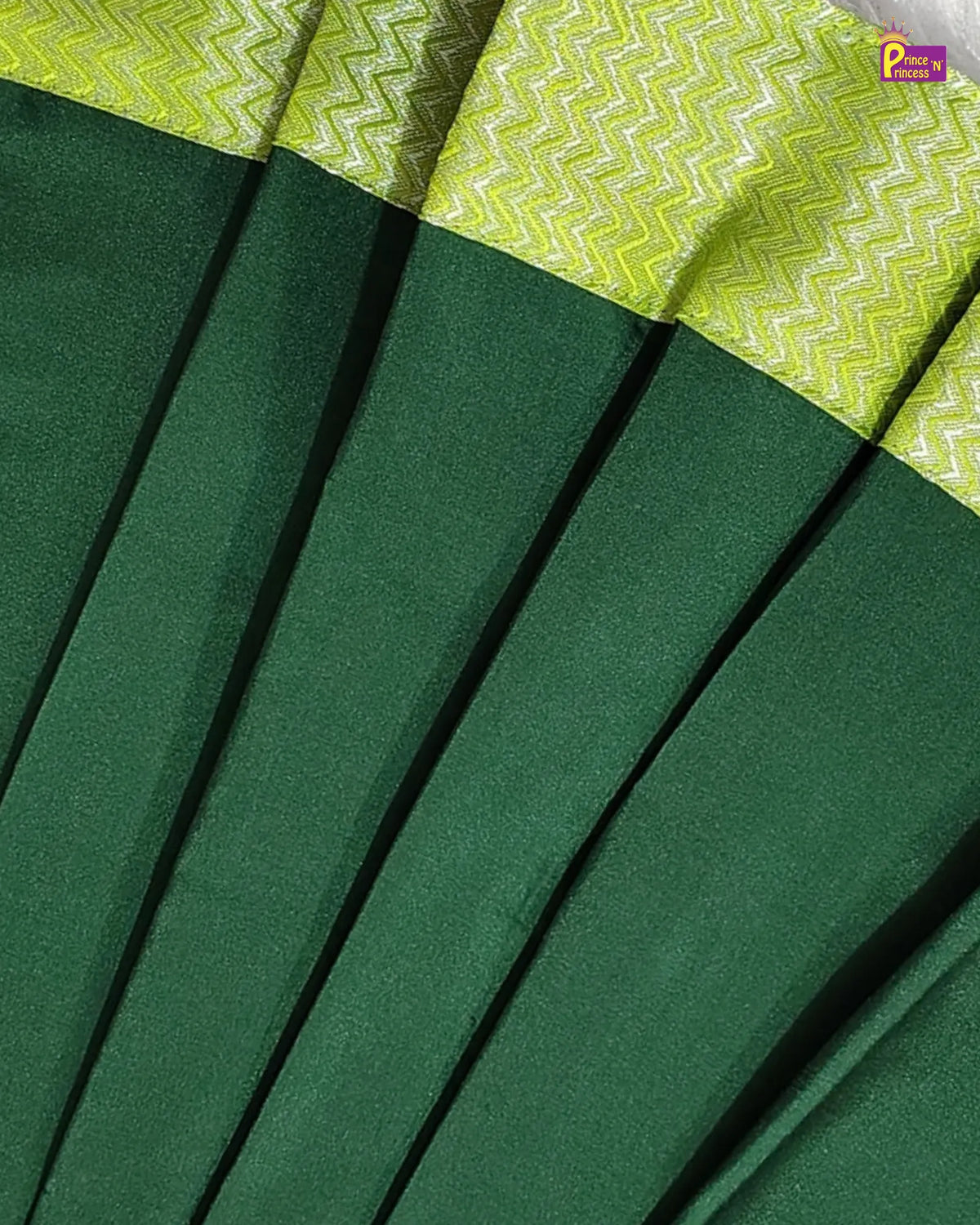 Butterfly Sleeve Newborn Silk Frock - Green Gold Pattu Dress LF2069