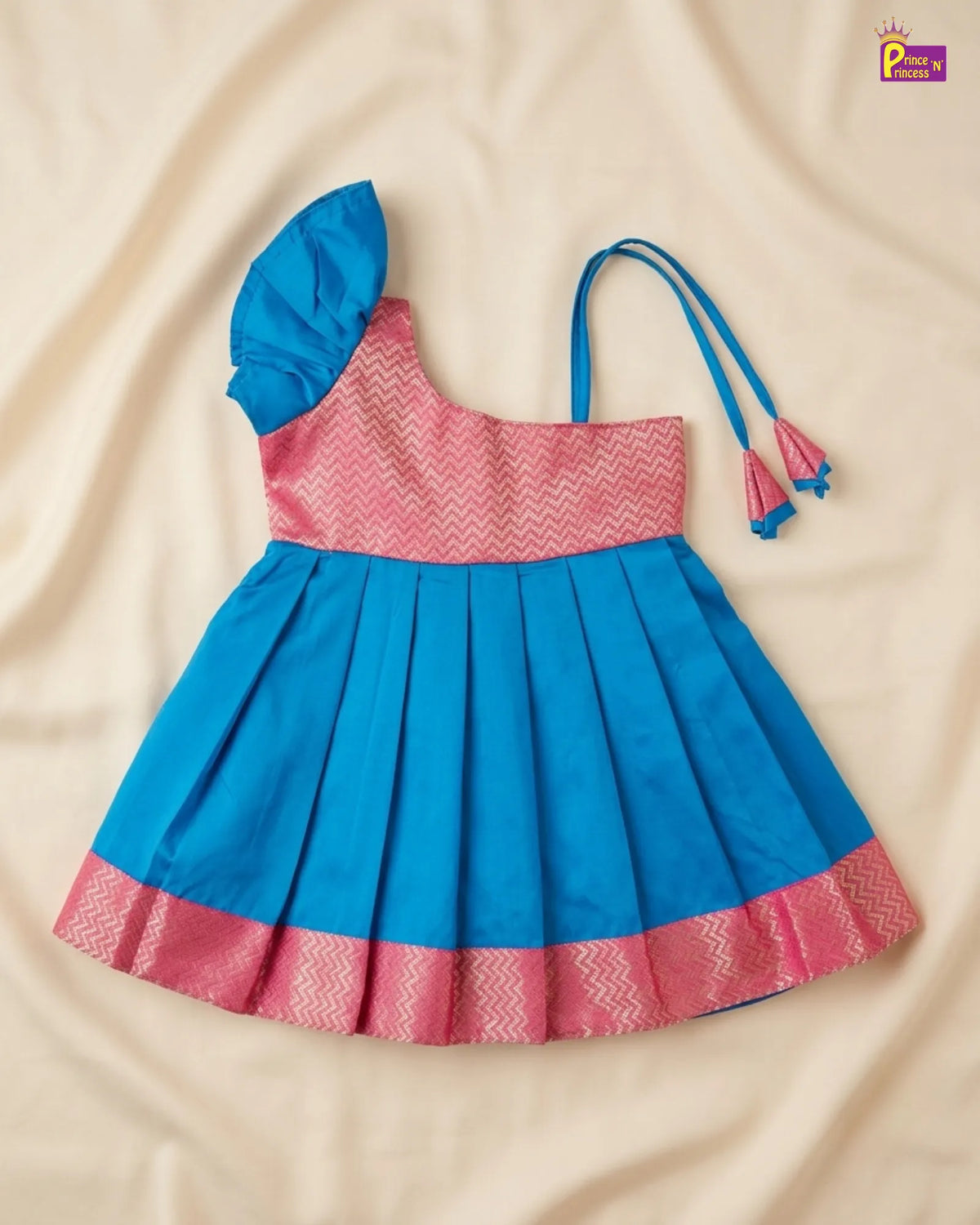 Butterfly Sleeve Newborn Silk Frock - Blue Pink Pattu Dress LF2066