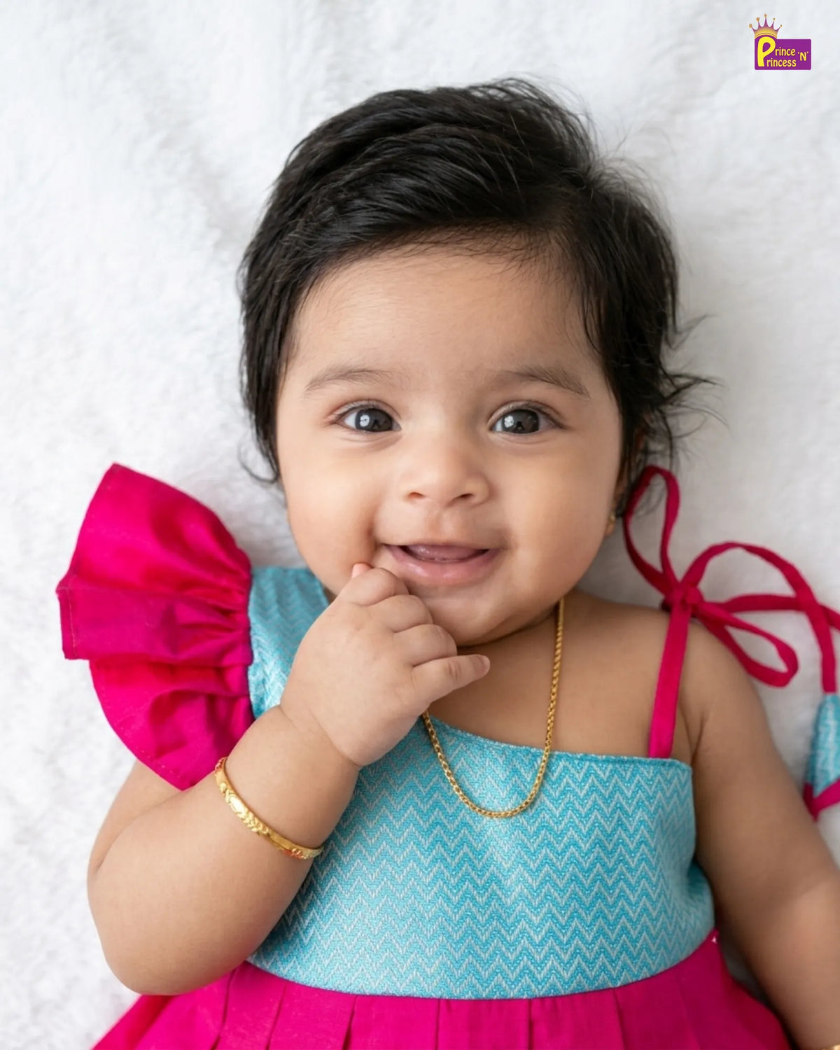 Butterfly Sleeve Newborn Silk Frock - Pink Turquoise Pattu Set LF2068