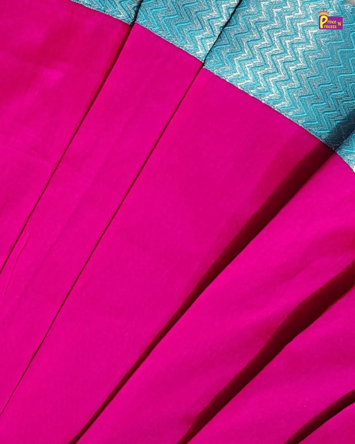 Butterfly Sleeve Newborn Silk Frock - Pink Turquoise Pattu Set LF2068