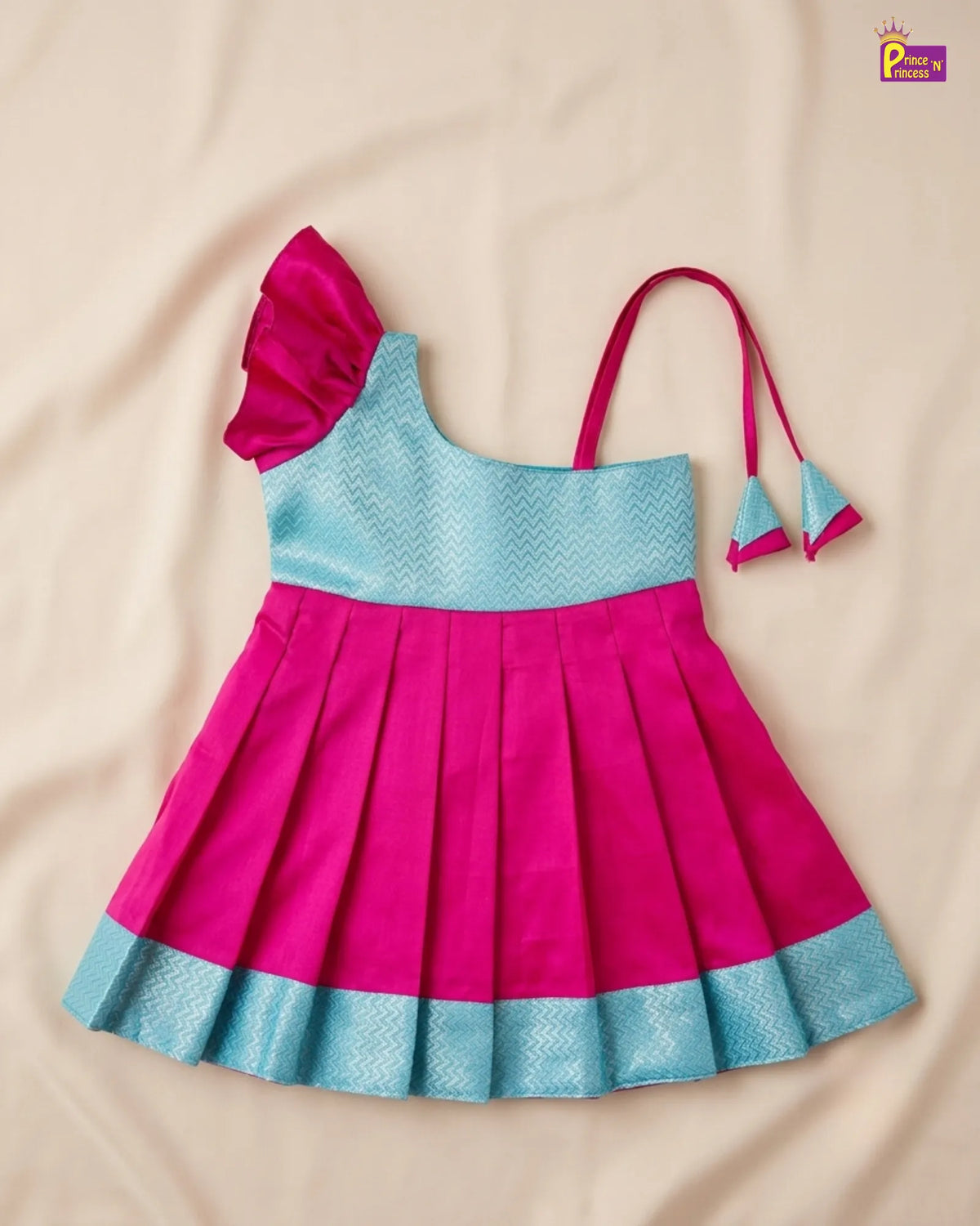 Butterfly Sleeve Newborn Silk Frock - Pink Turquoise Pattu Set LF2068