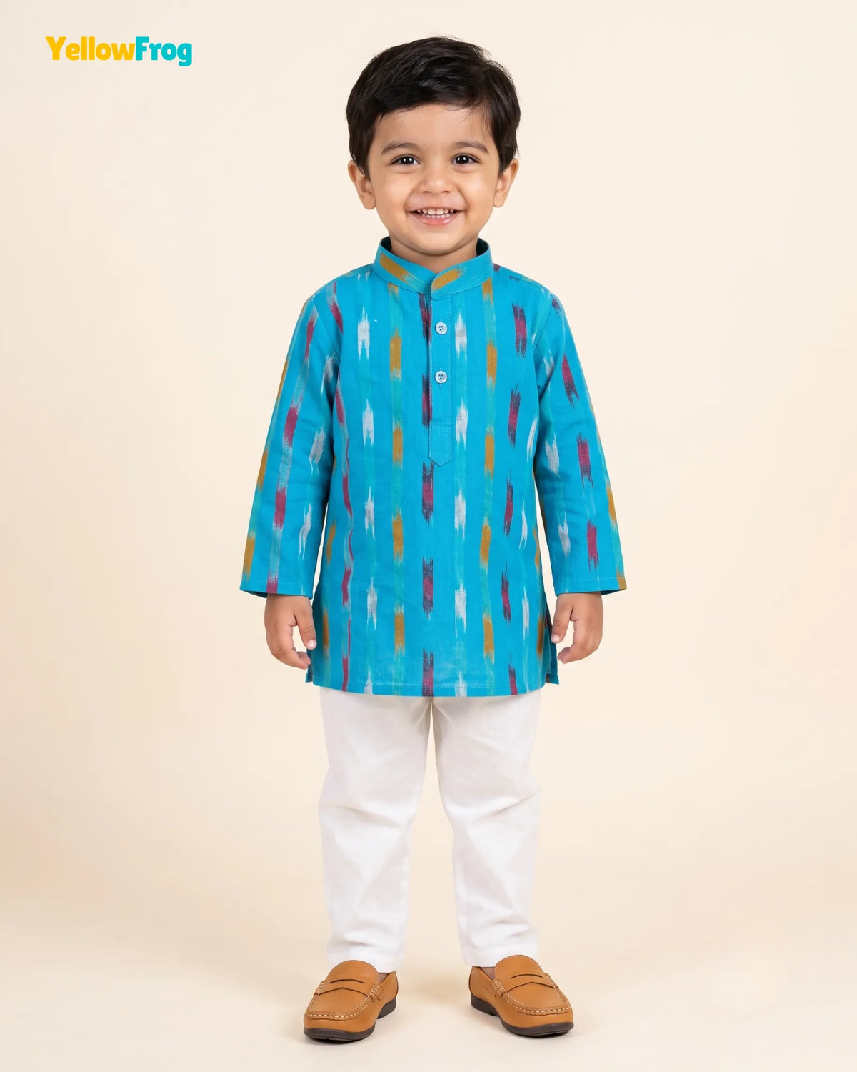 Boys Pure Cotton Ikkat Kurta Pyjama Set – Ikkat Ethnic Wear with Collar KP232