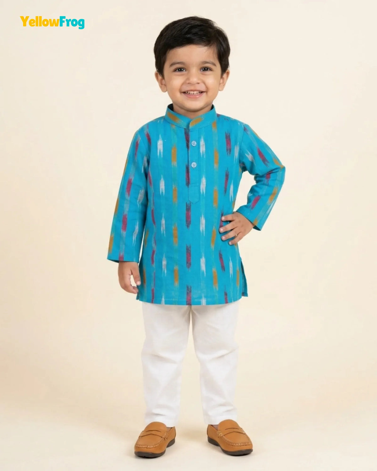 Boys Pure Cotton Ikkat Kurta Pyjama Set – Ikkat Ethnic Wear with Collar KP232