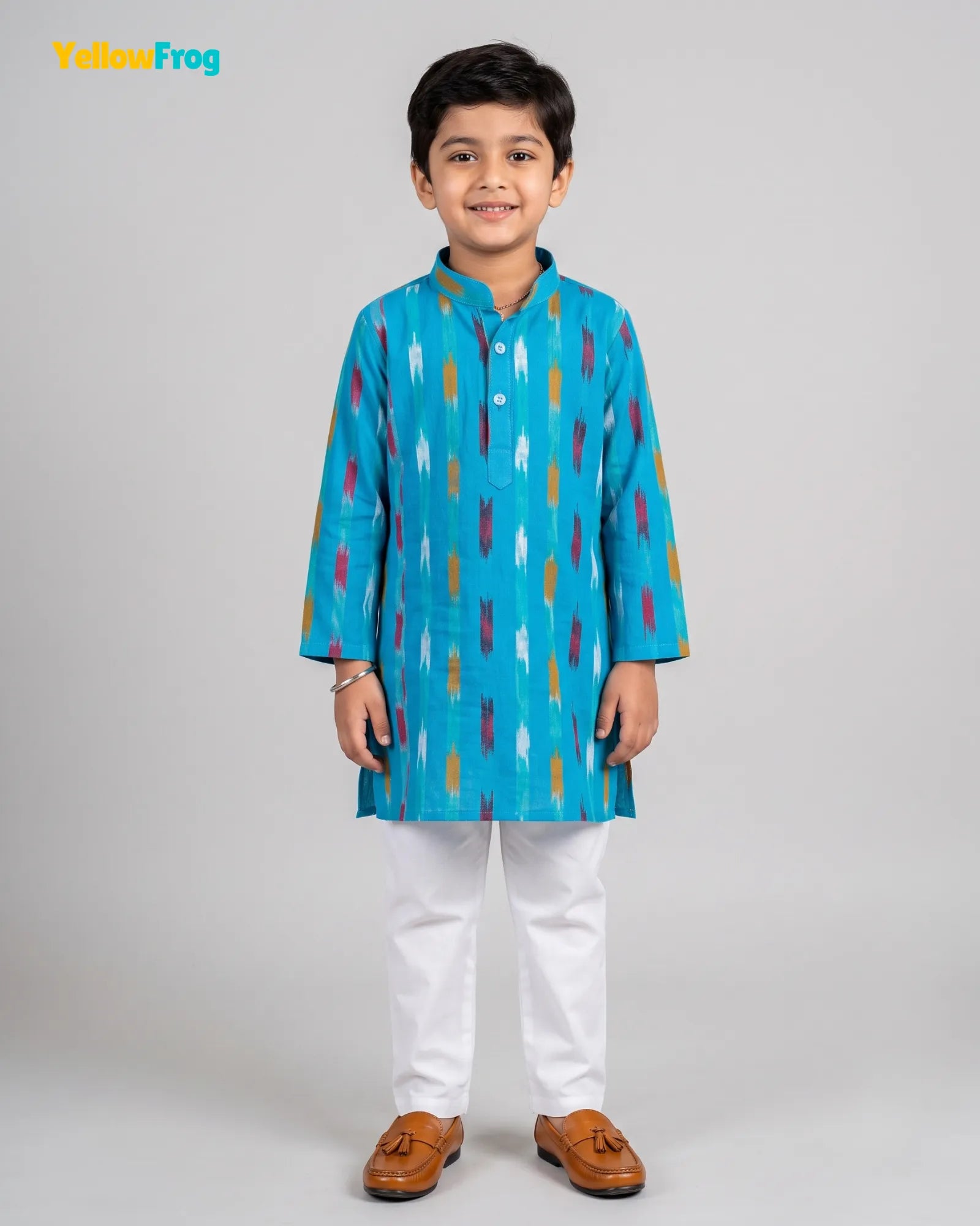 Boys Pure Cotton Ikkat Kurta Pyjama Set – Ikkat Ethnic Wear with Collar KP232