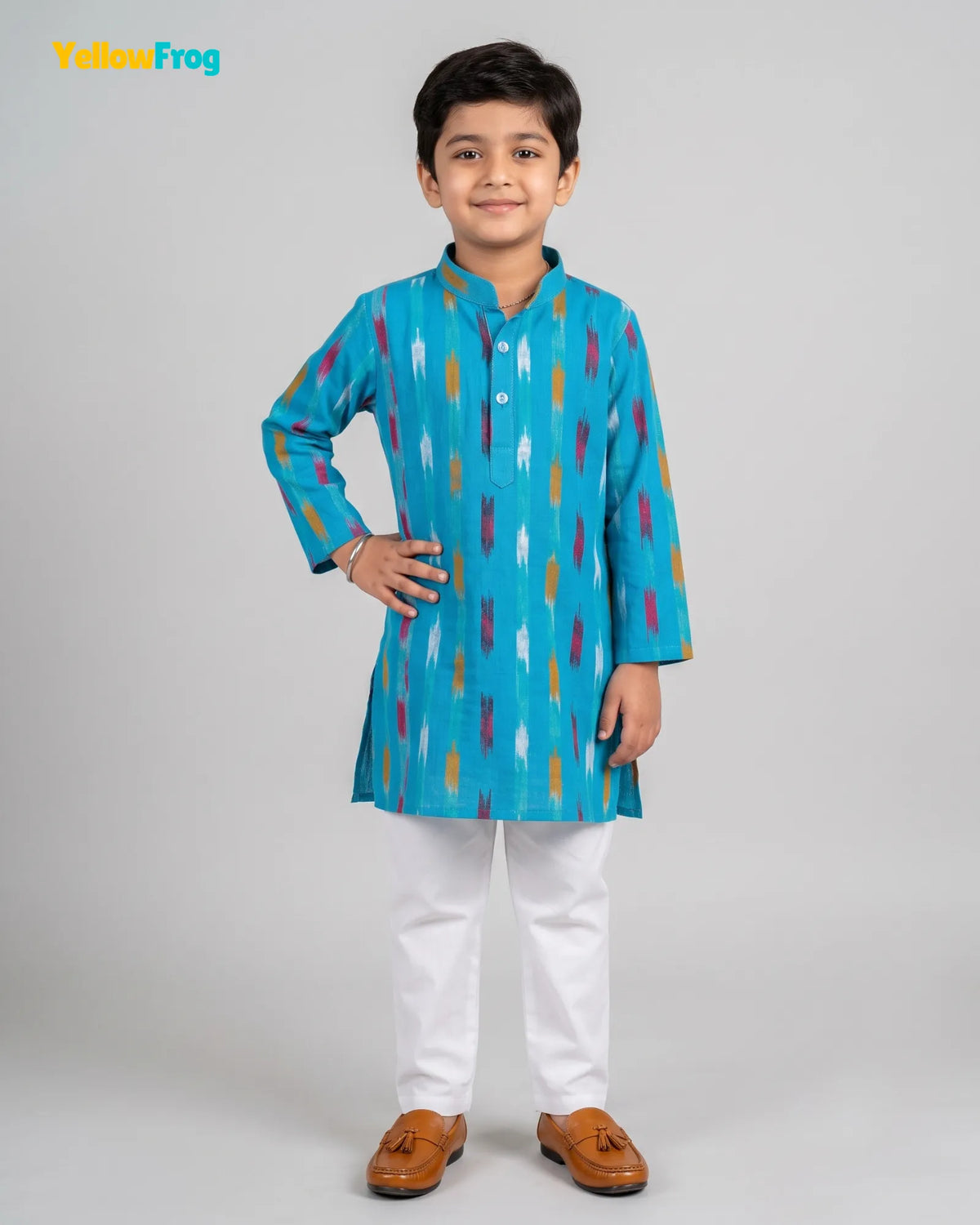 Boys Pure Cotton Ikkat Kurta Pyjama Set – Ikkat Ethnic Wear with Collar KP232