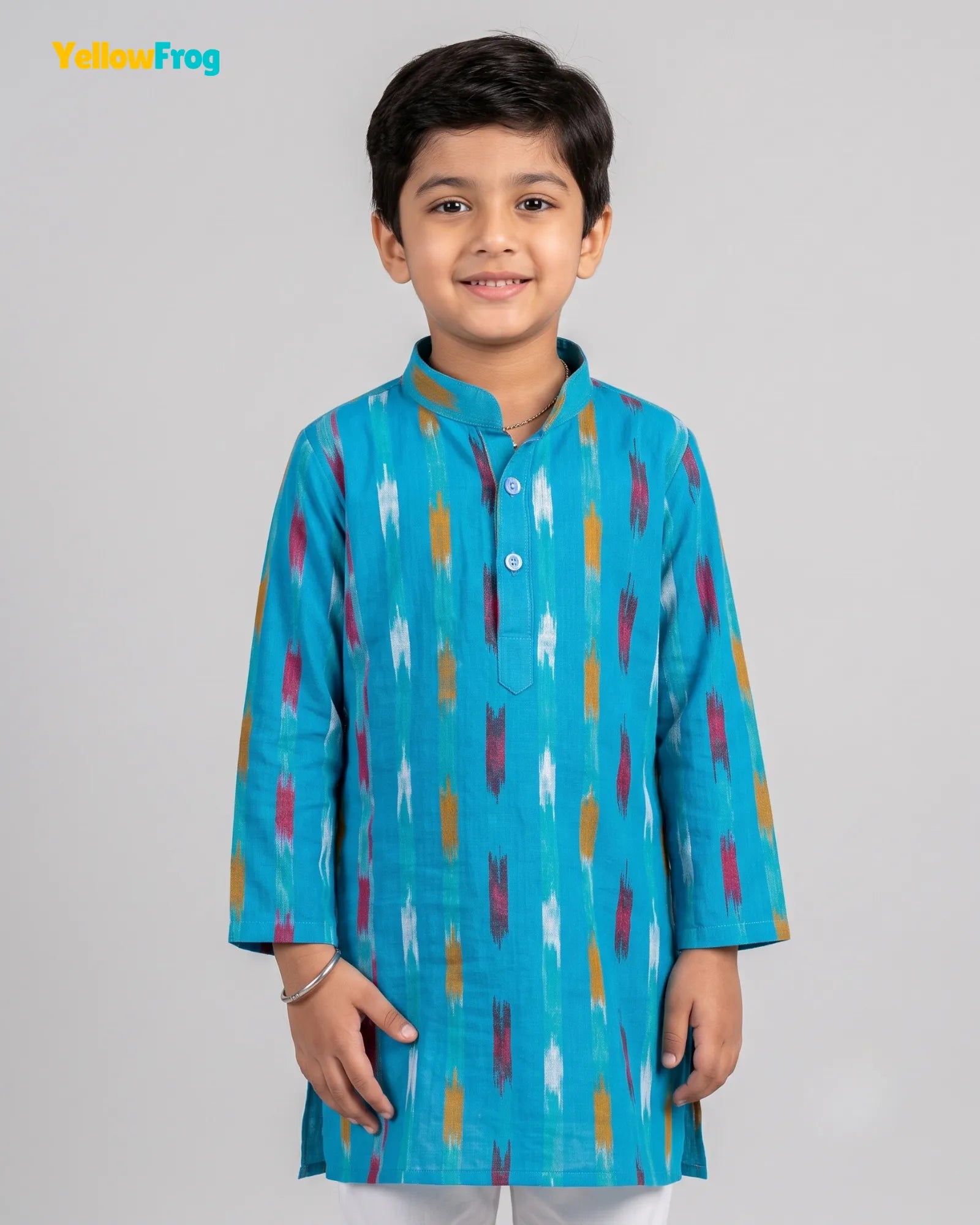 Boys Pure Cotton Ikkat Kurta Pyjama Set – Ikkat Ethnic Wear with Collar KP232
