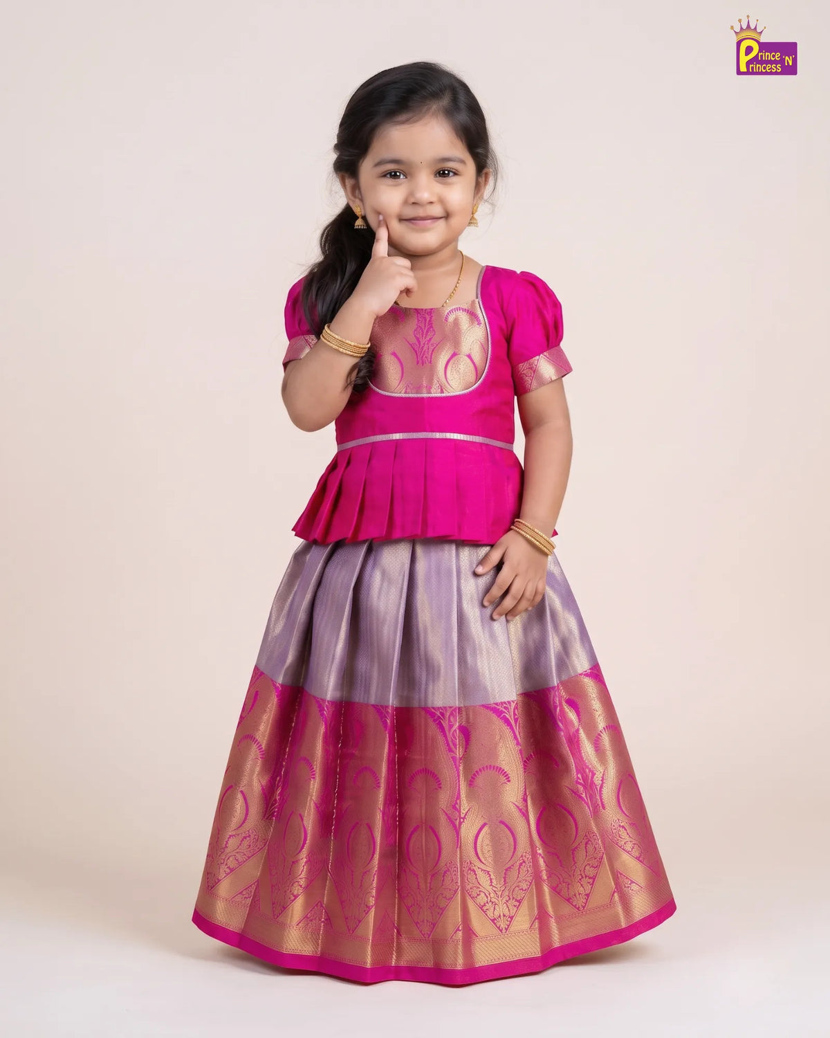 Pink Banarasi Pattu Pavadai for Girls | Festive Wear PPP2145