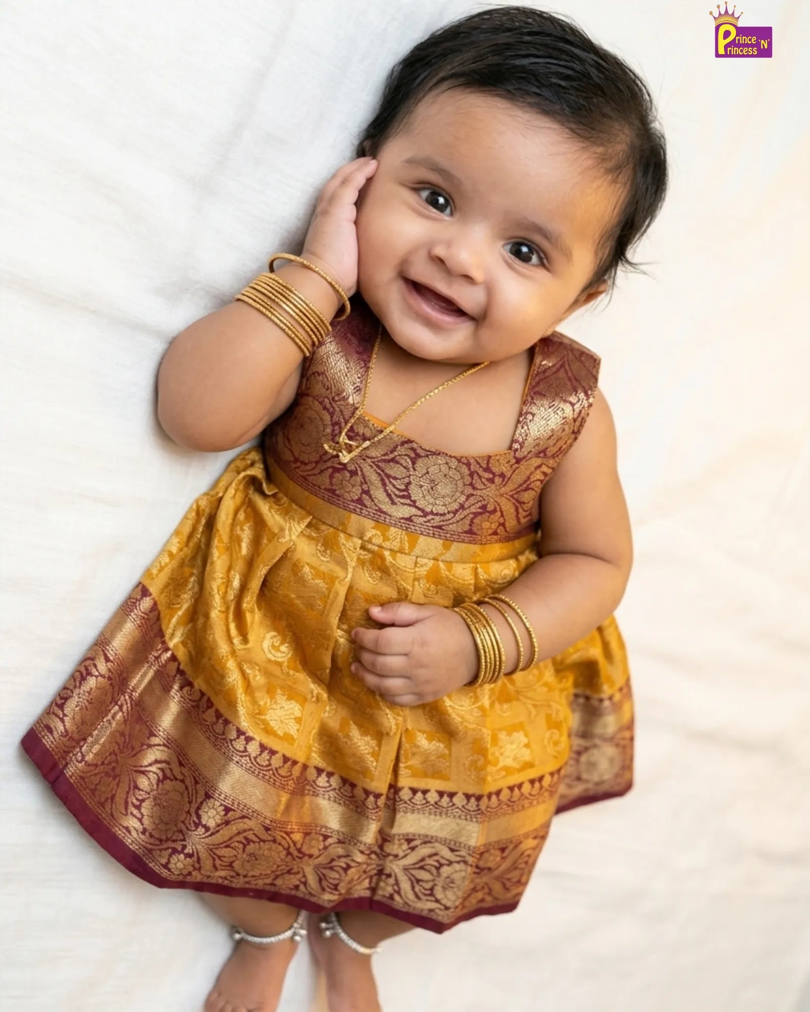 Baby Girl Cream Silk Pattu Frock - Newborn Photoshoot & Naming Dress  LF1809