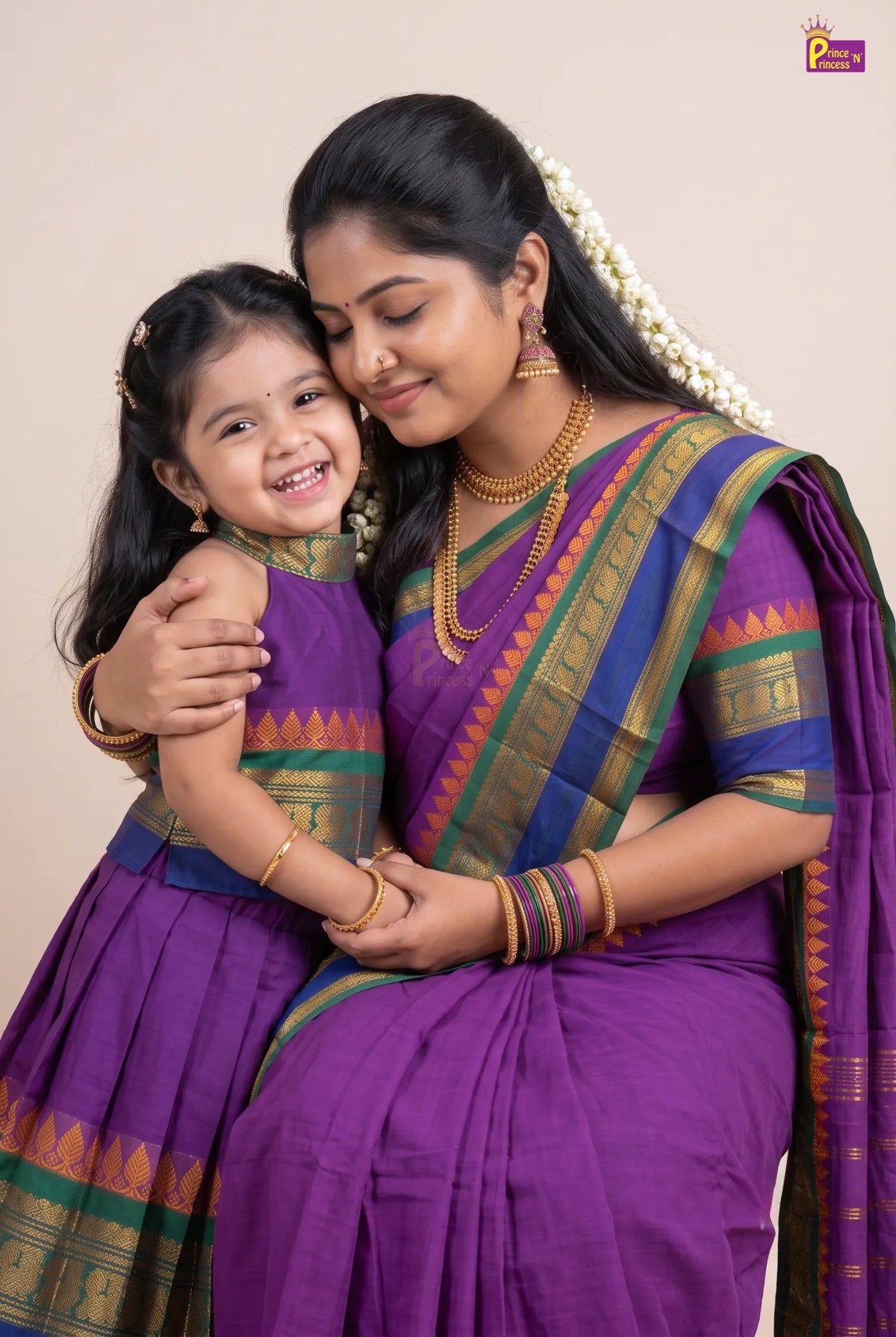 Mother & Daughter Chettinad Cotton Saree Combo | Purple Pure Handloom Cotton Saree  (Read Description) - MDC004