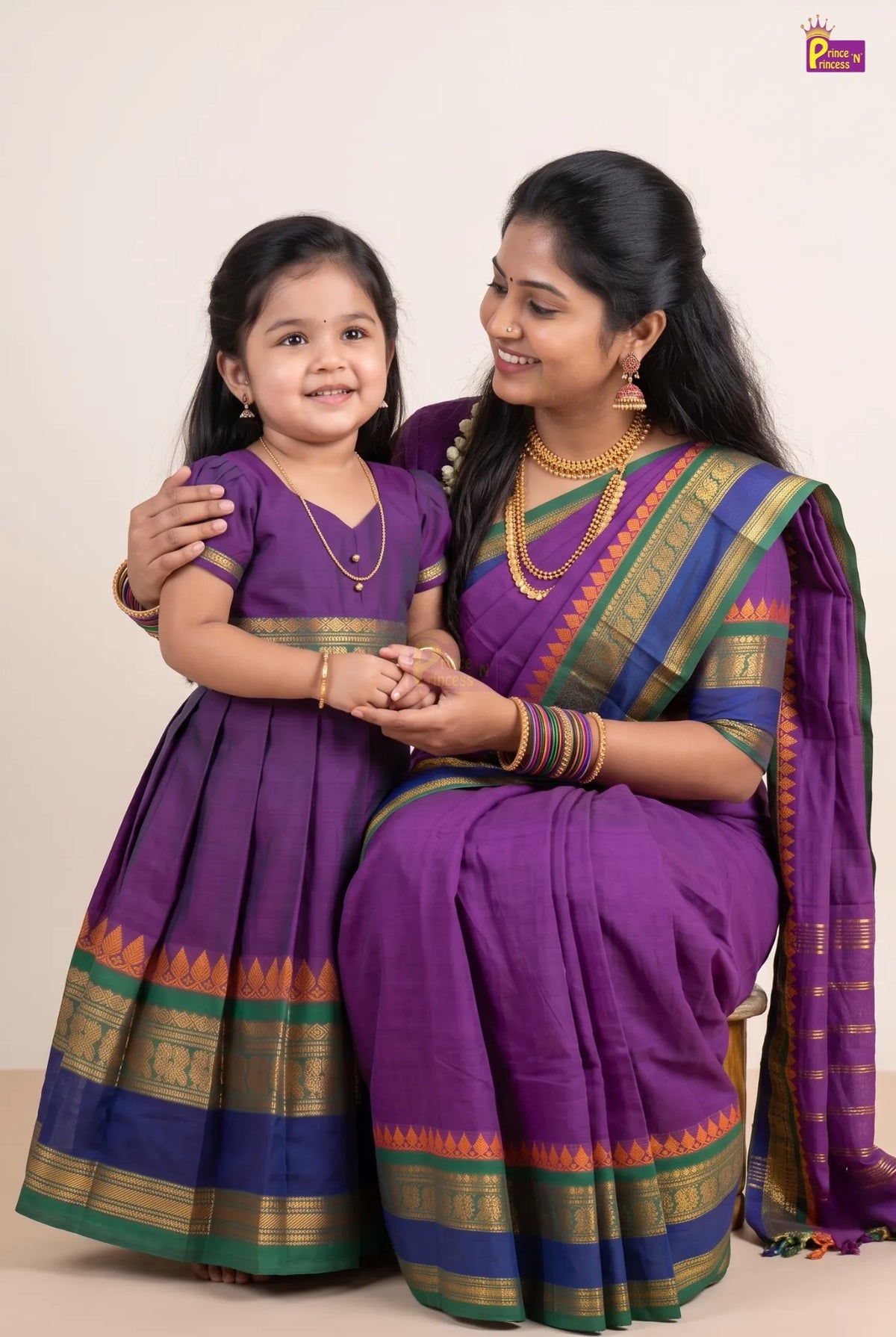 Mother & Daughter Chettinad Cotton Saree Combo | Purple Pure Handloom Cotton Saree  (Read Description) - MDC004