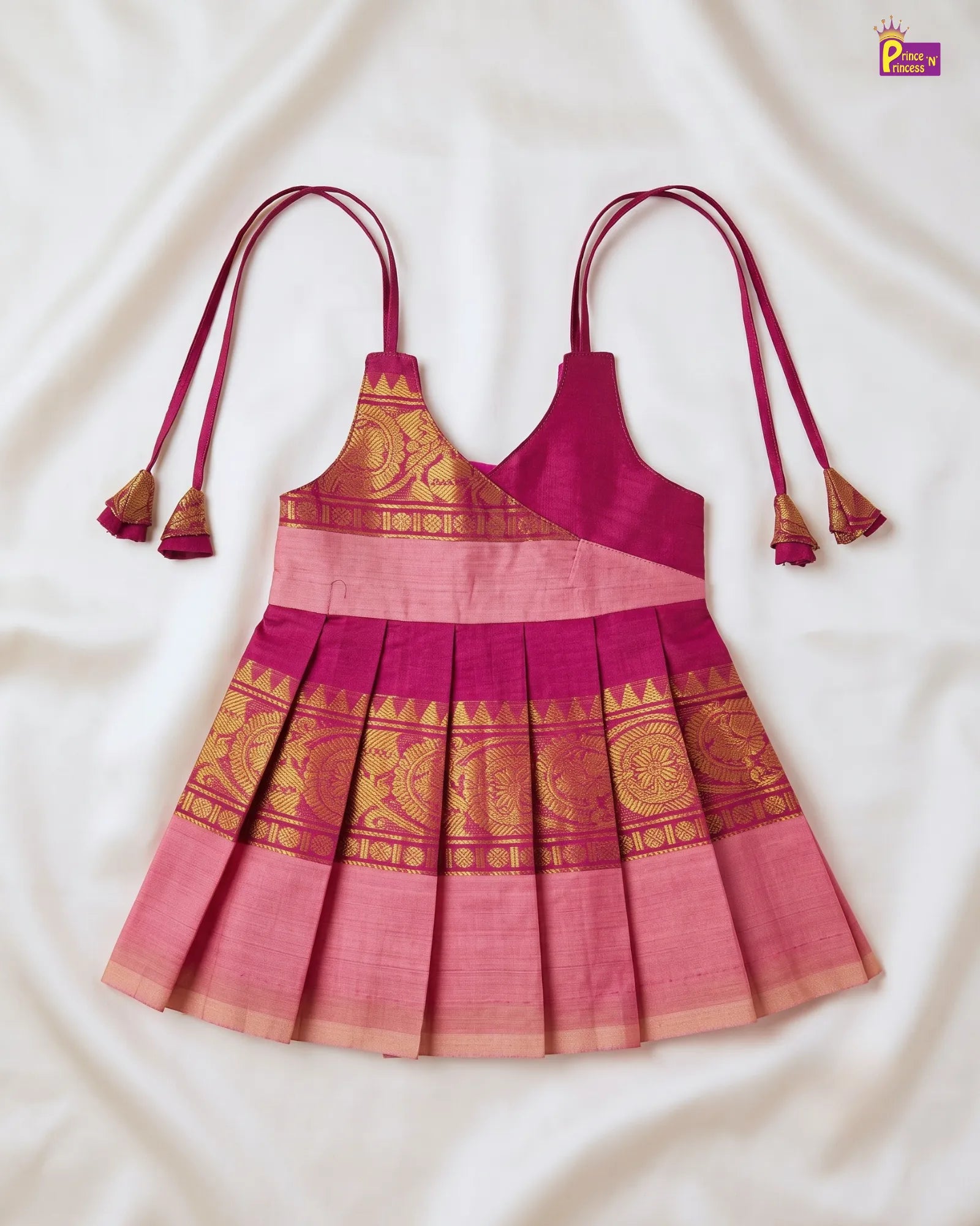 Magenta Rose Pink Chettinad Cotton Pattu Frock + Hairband | Baby Girl Traditional Frock LF2040