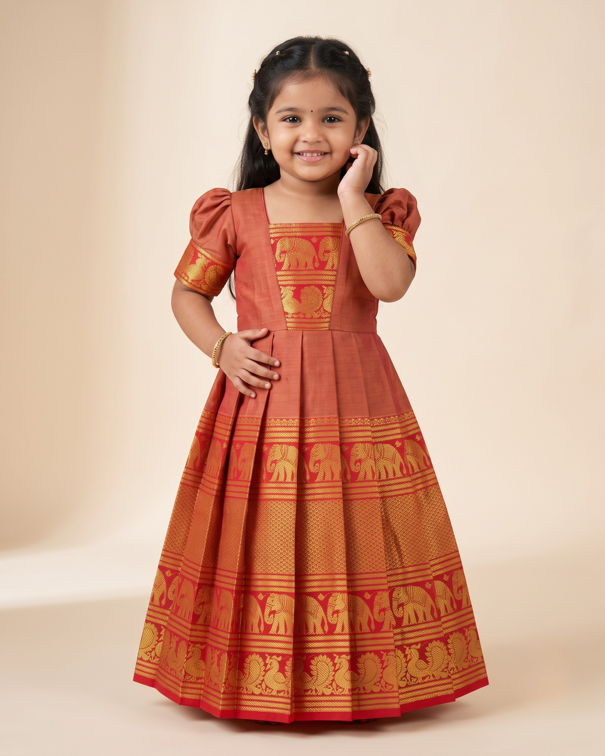 Elegant Gold Chettinad Cotton Gown for Diwali, Navratri & Pongal - PG749