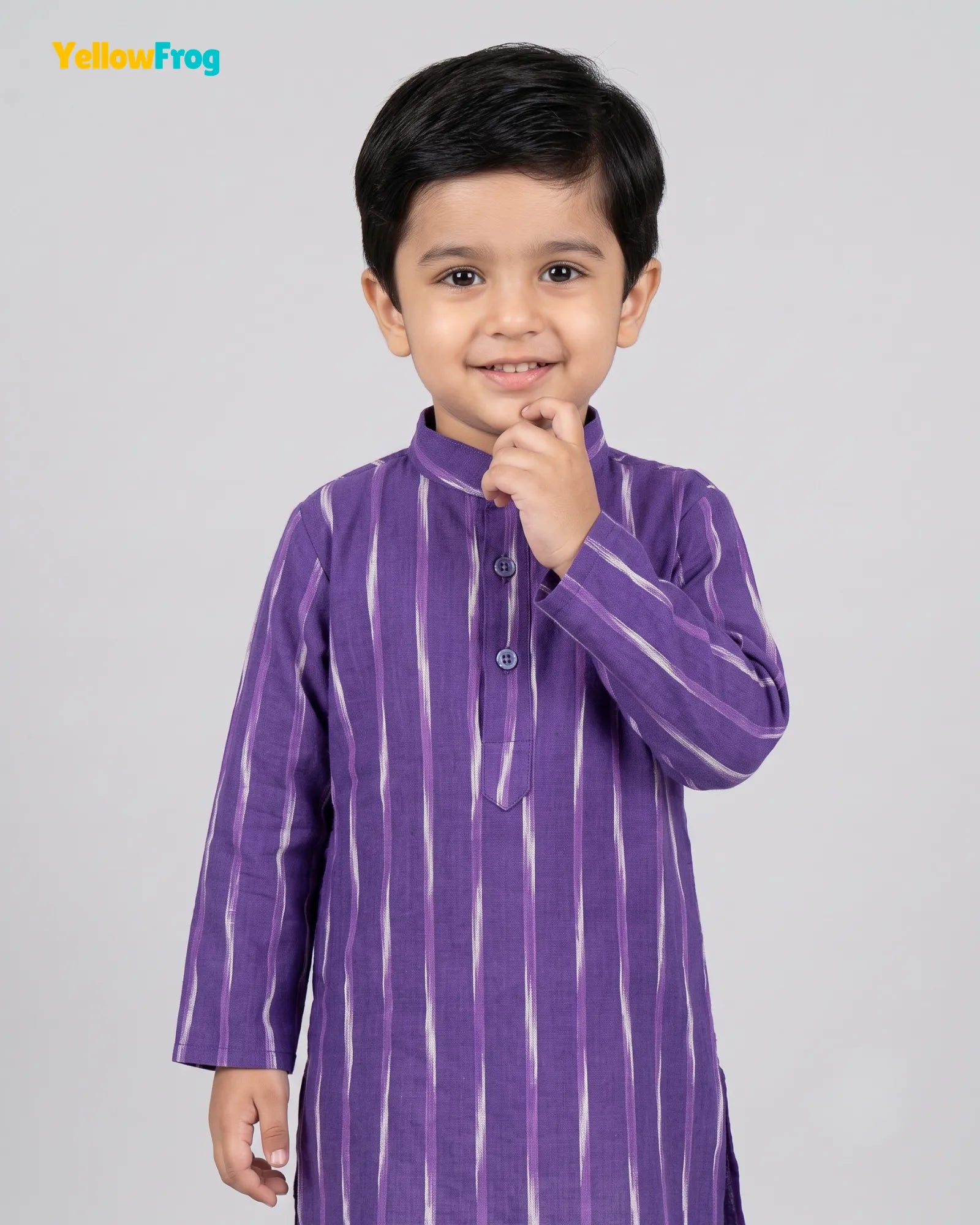 Boys Pure Cotton Ikkat Kurta Pyjama Set - Purple Striped Ikkat Ethnic Wear with Collar KP231