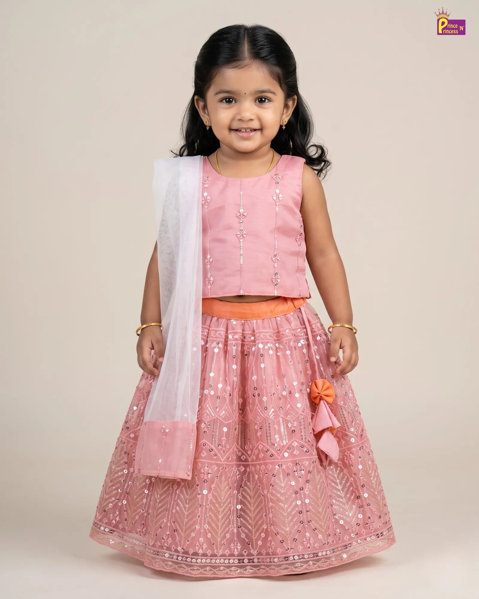 Blush Pink Sequin Designer Lehenga Choli with Net Dupatta for Girls LC304