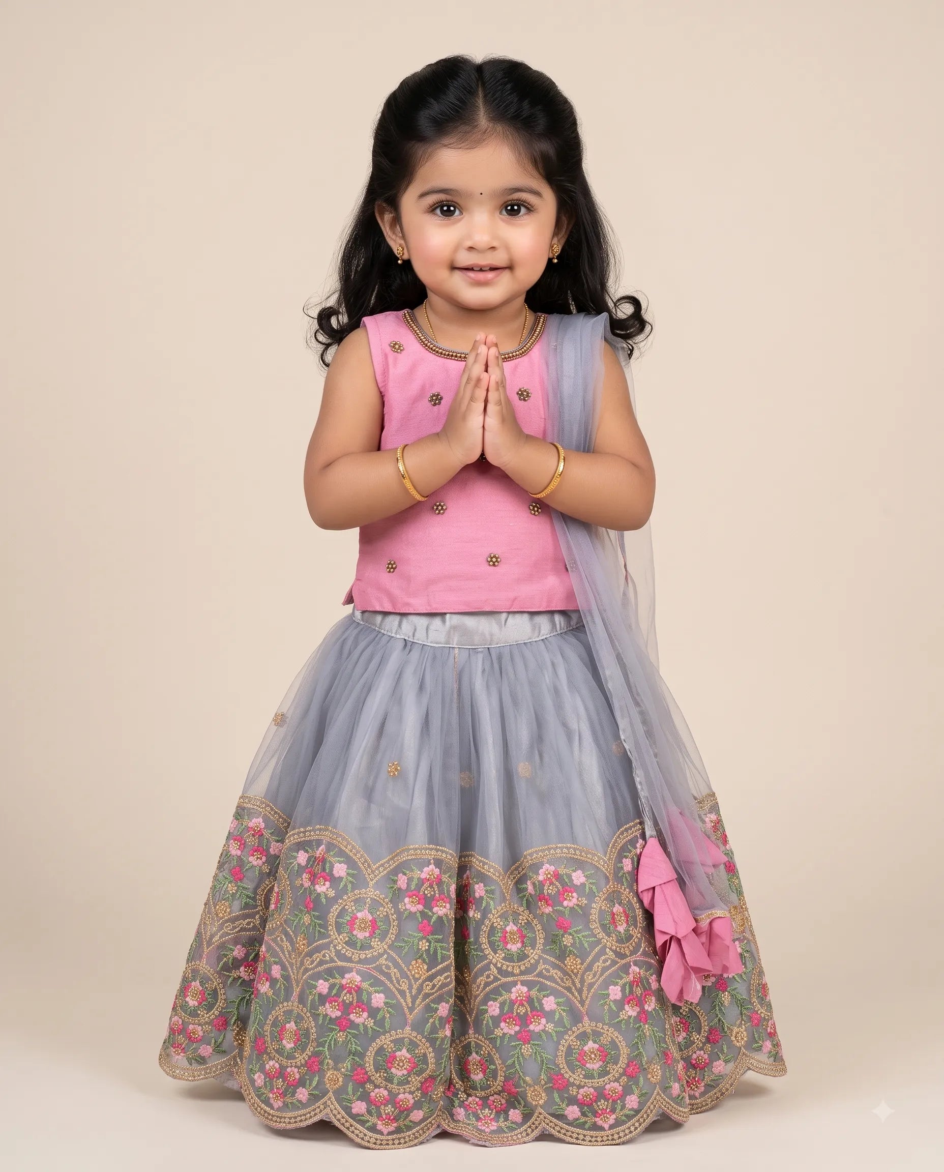 Girls’ Pink Embroidered Net Party Wear Dress – Elegant Occasion Outfit, LC129