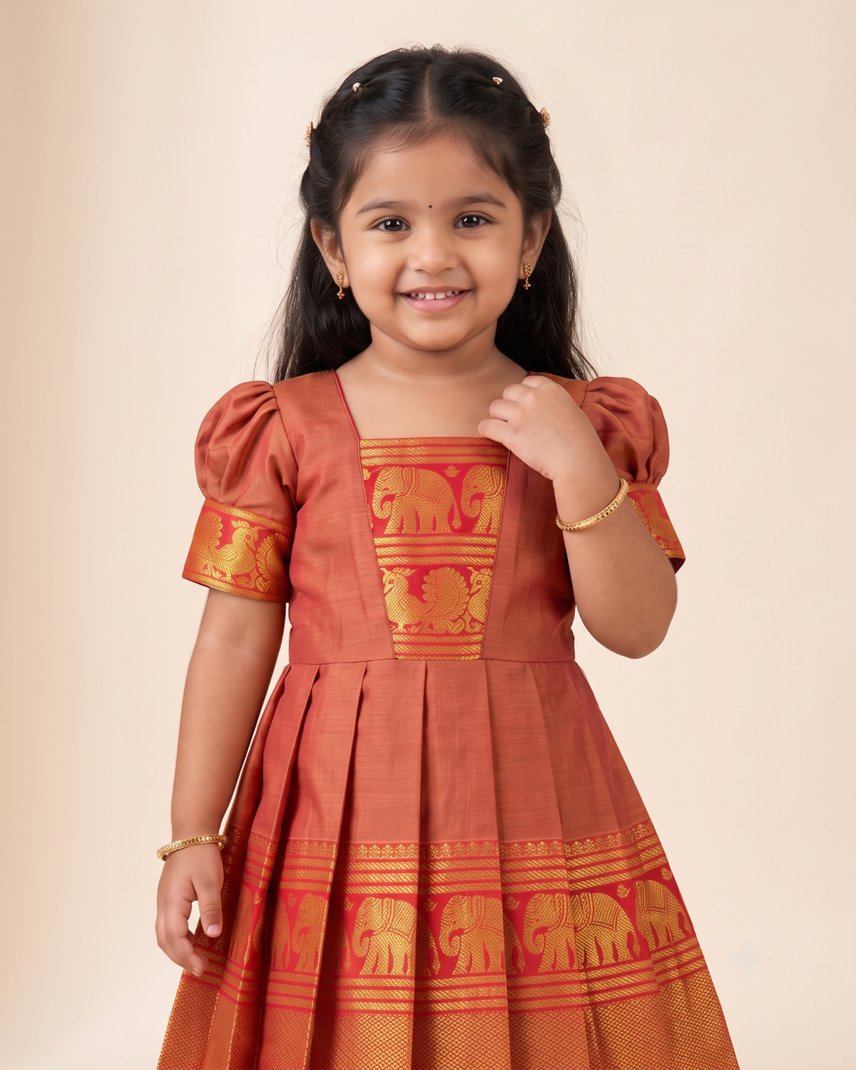 Elegant Gold Chettinad Cotton Gown for Diwali, Navratri & Pongal - PG749